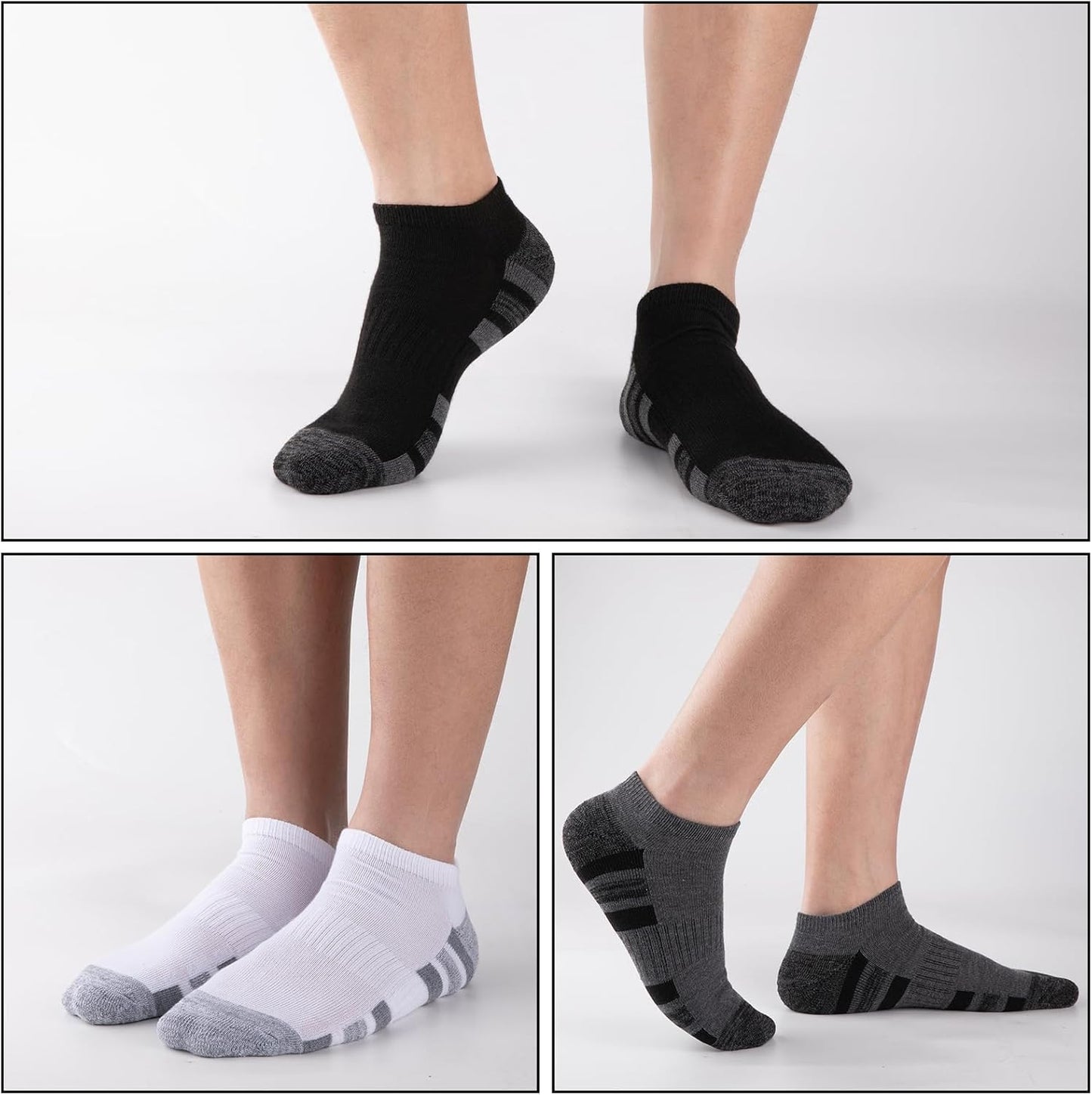 COOVAN 12 Pack Mens Ankle Socks Low Cut Cushioned Comfort Breathable Casual Socks 12 pairs
