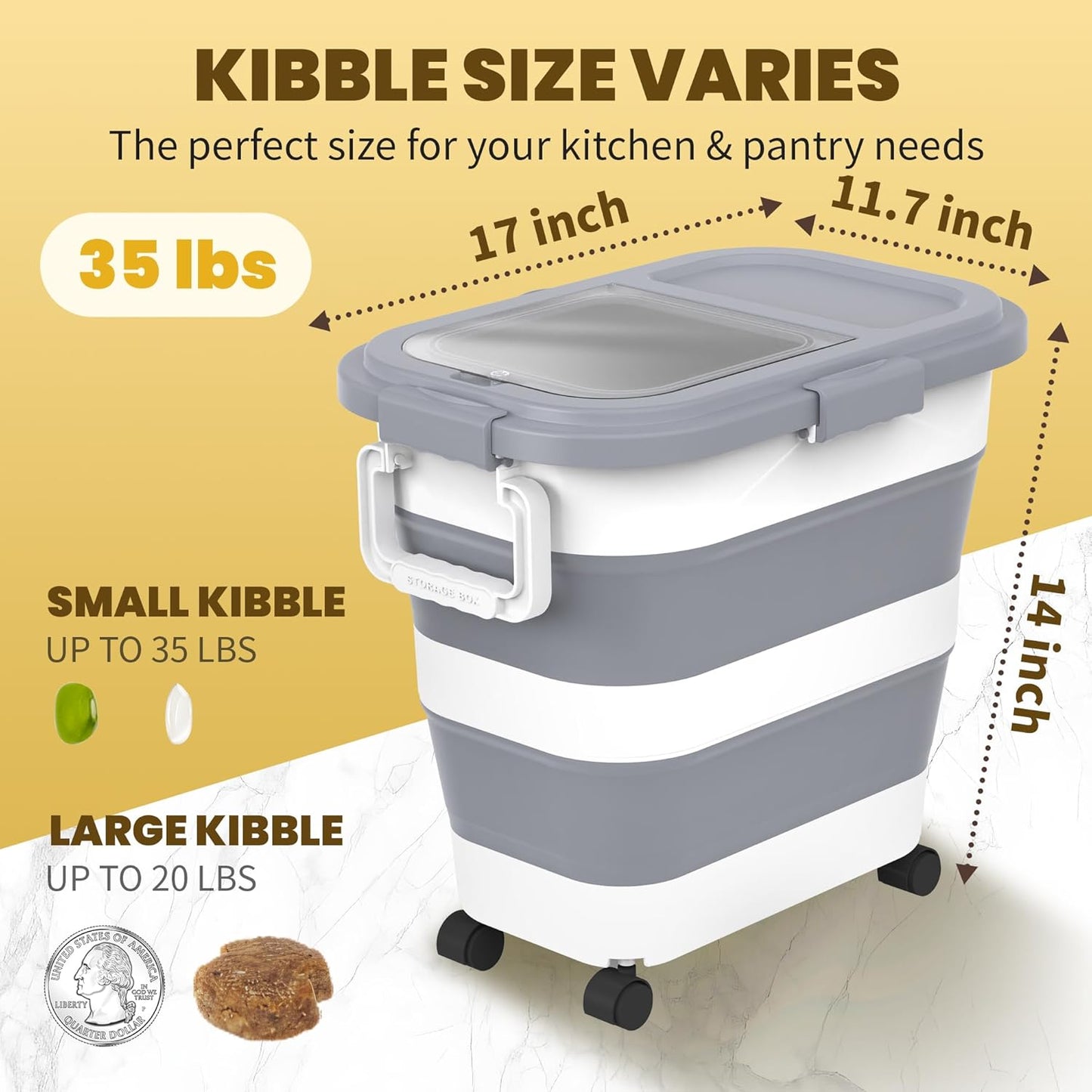 HOYTAMDA 25-35Lbs Rice Container,Collapsible Airtight Food Storage Containers with Wheels,Handle,Rice Storage Container with Small Bin and Scoop,Rice Dispenser for Flour Sugar Cereal Grain Dog Cat