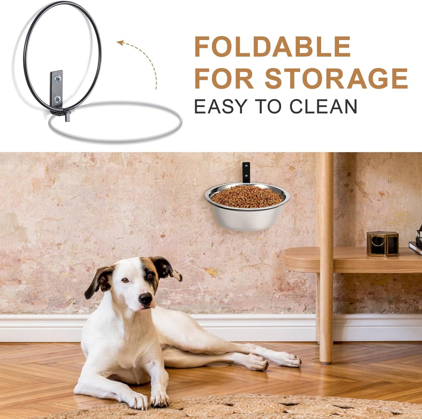 Raised Dog Bowl and Wall-Mounted Pet Feeding Dish, Stainless Steel Elevated Food and Water Bowl, 8-inch, Suitable for Large Dogs and Convenient Home Use