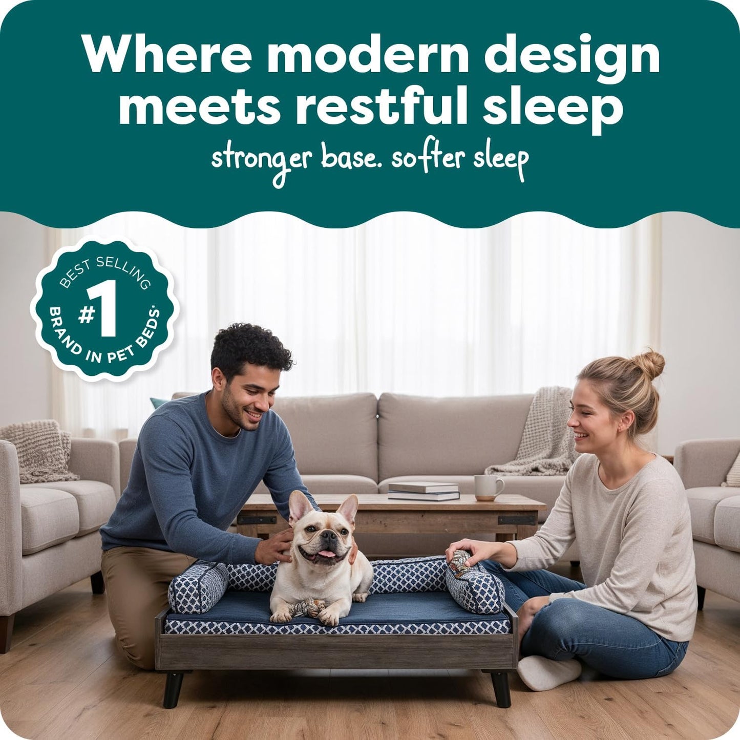 Furhaven Elevated Dog Bed Frame for 30" x 20" Medium Dog Beds, Easy Assembly - Mid-Century Modern Bed Frame - Gray Wash, Medium