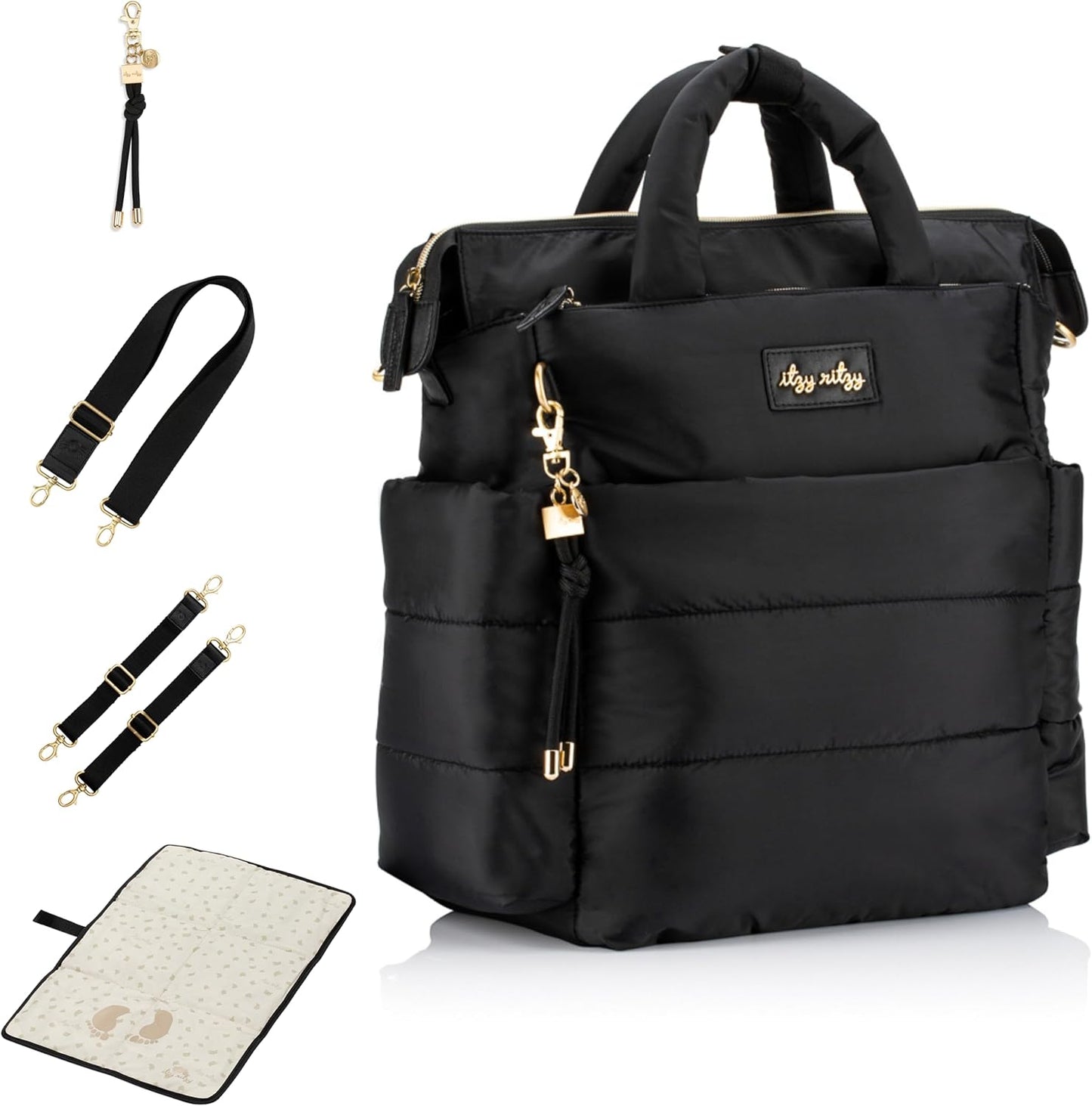 Itzy Ritzy Dream Convertible Diaper Bag Tote Backpack - Baby Diaper Bag with 14 Pockets, Changing Pad & More (Midnight Black)