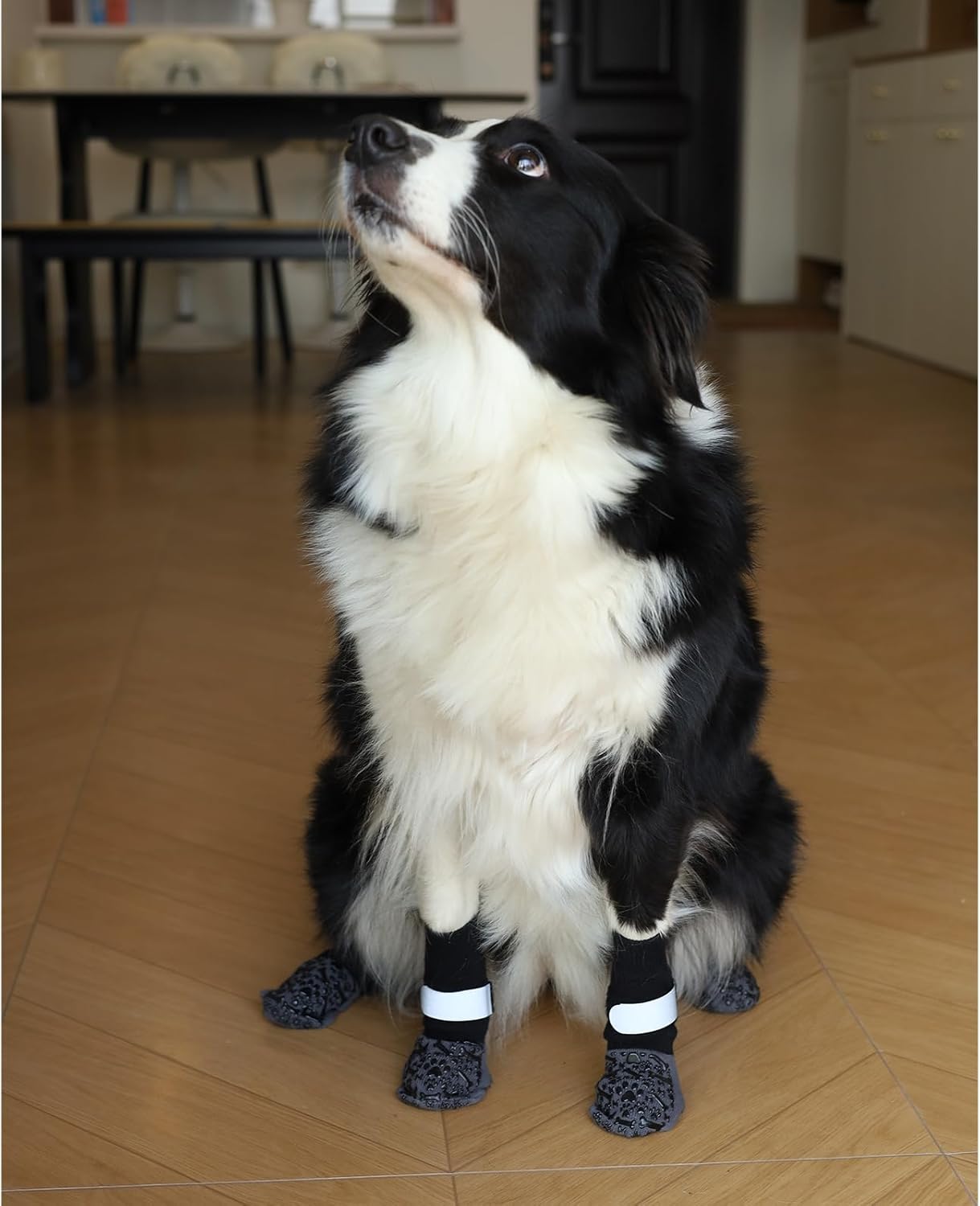 Dog Socks to Prevent Licking Paws, Anti Slip Dog Boots & Paw Protectors for Hardwood Floors, Toe Grips for Small Medium Large Senior Dogs, Dog Shoes for Hot/Cold Pavement(Black Bone,L)