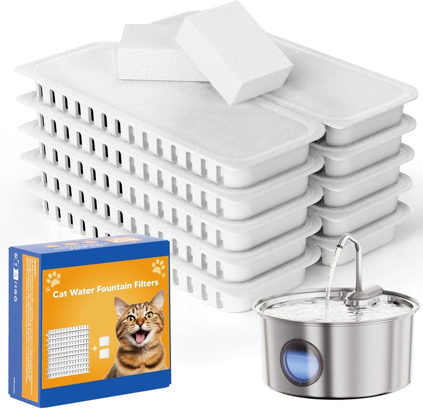 Cat Water Fountain Stainless Steel - 108oz/3.2L Automatic Cat Water Fountain for Drinking with 3 Pcs Filters, Metal Pet Water Fountain Water Dispenser for Cats, Puppy Dogs, Multiple Pets