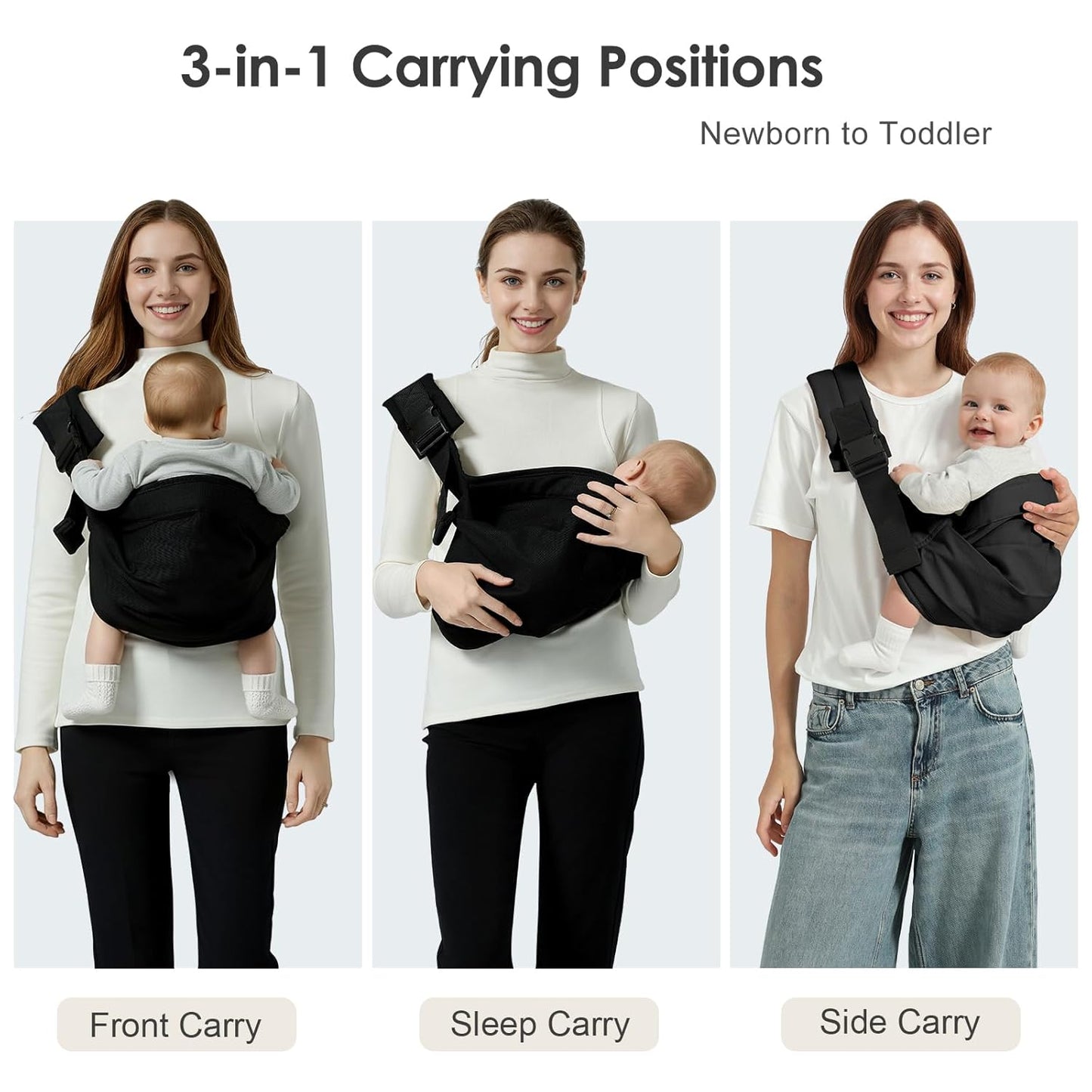 Baby Sling Carrier, Adjustable Baby Carrier Newborn to Toddler Carrier for 7-30lbs, Toddler Sling Carriers, Toddlers Hip Carriers, Black