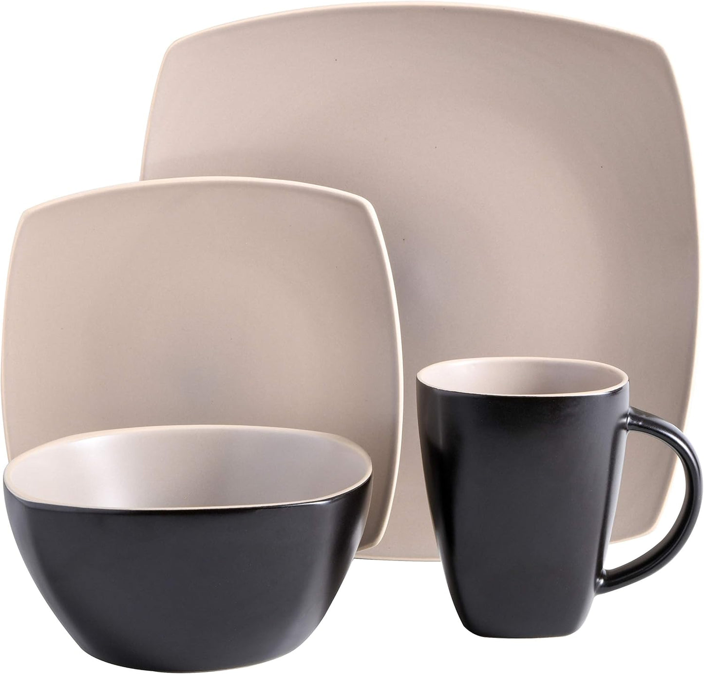 Gibson Elite Soho Lounge Dinnerware Set, Service for 4 (16pcs), Matte Taupe