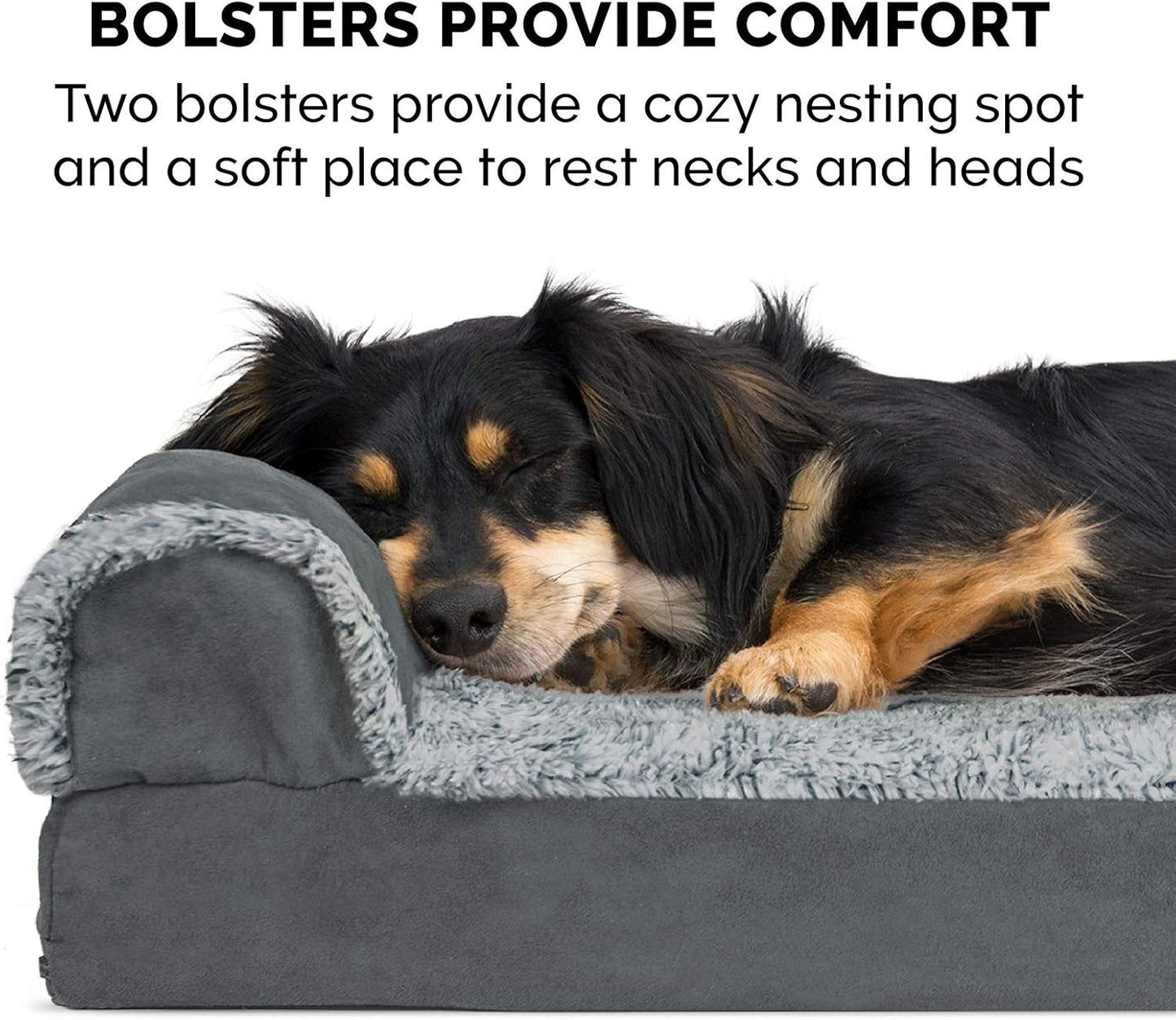 Furhaven Dog Bed L-Chaise Stone Gray, Medium W/Same Size Waterproof Liner