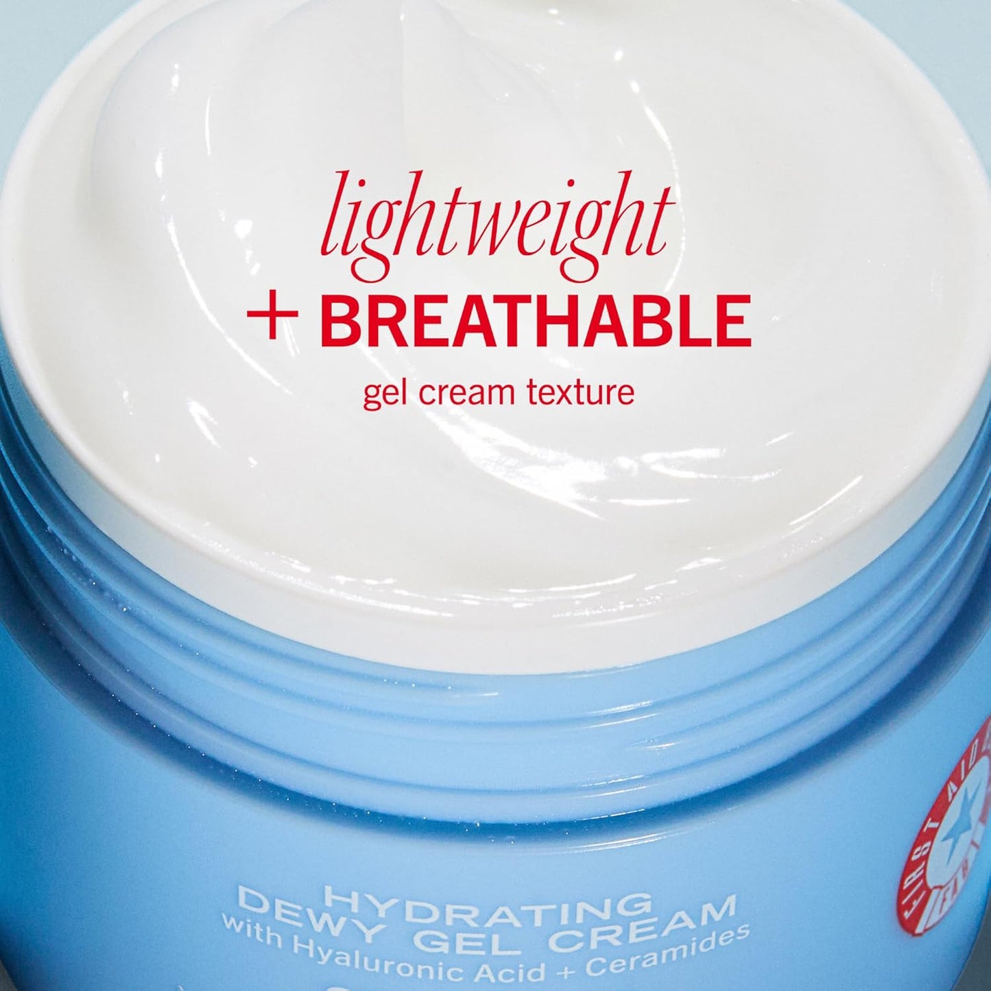 First Aid Beauty - Hydrating Dewy Gel Cream, Lightweight Oil-Free Facial Moisturizer with Hyaluronic Acid and Ceramides, Helps Reduce Excess Oil Build Up & Improve Skins Hydration, 1.9 FL oz