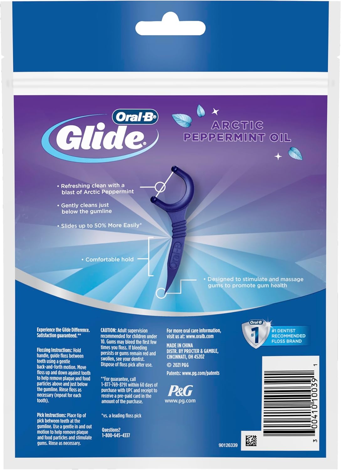 Oral-B Glide Peppermint Dental Floss Picks with Arctic Peppermint Oil Flavor, 75 Count, Pack of 3