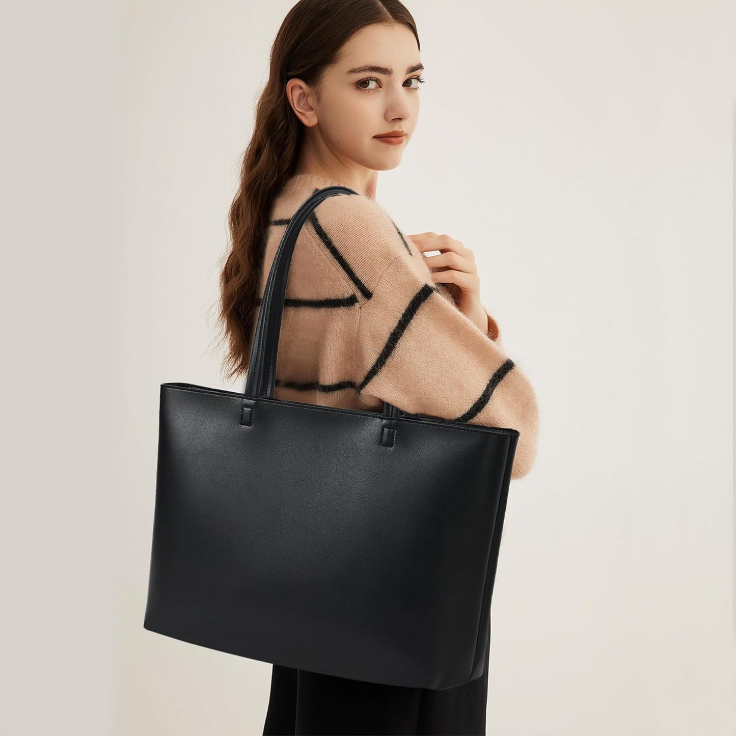 KALIDI Tote Bag Zipper Shoulder Bag Faux Leather Purses Satchel for Women Casual Handbag Work Dating College