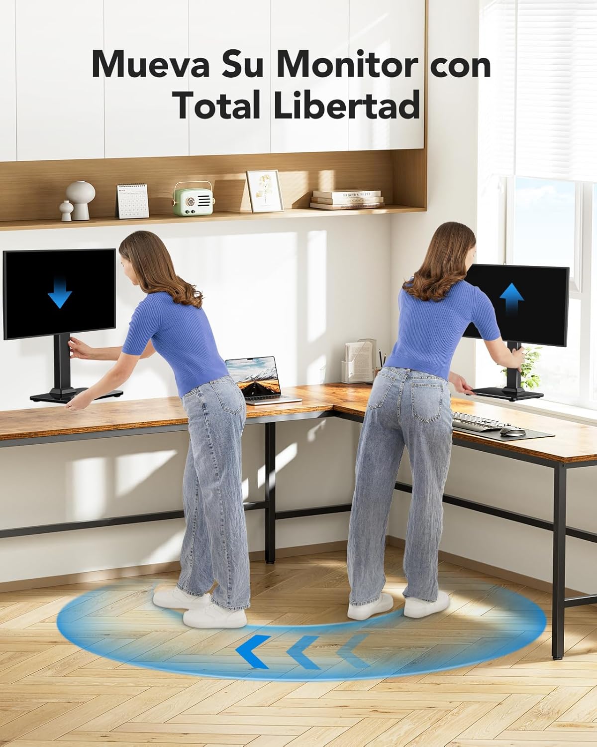 HUANUO Monitor Stand, Freestanding VESA Mount for 13 to 34 Inch Screens, Holds up to 44lbs, 5 Height Options, Swivel Desk Stand Riser With 360 Rotation, VESA 75x75mm/100x100mm