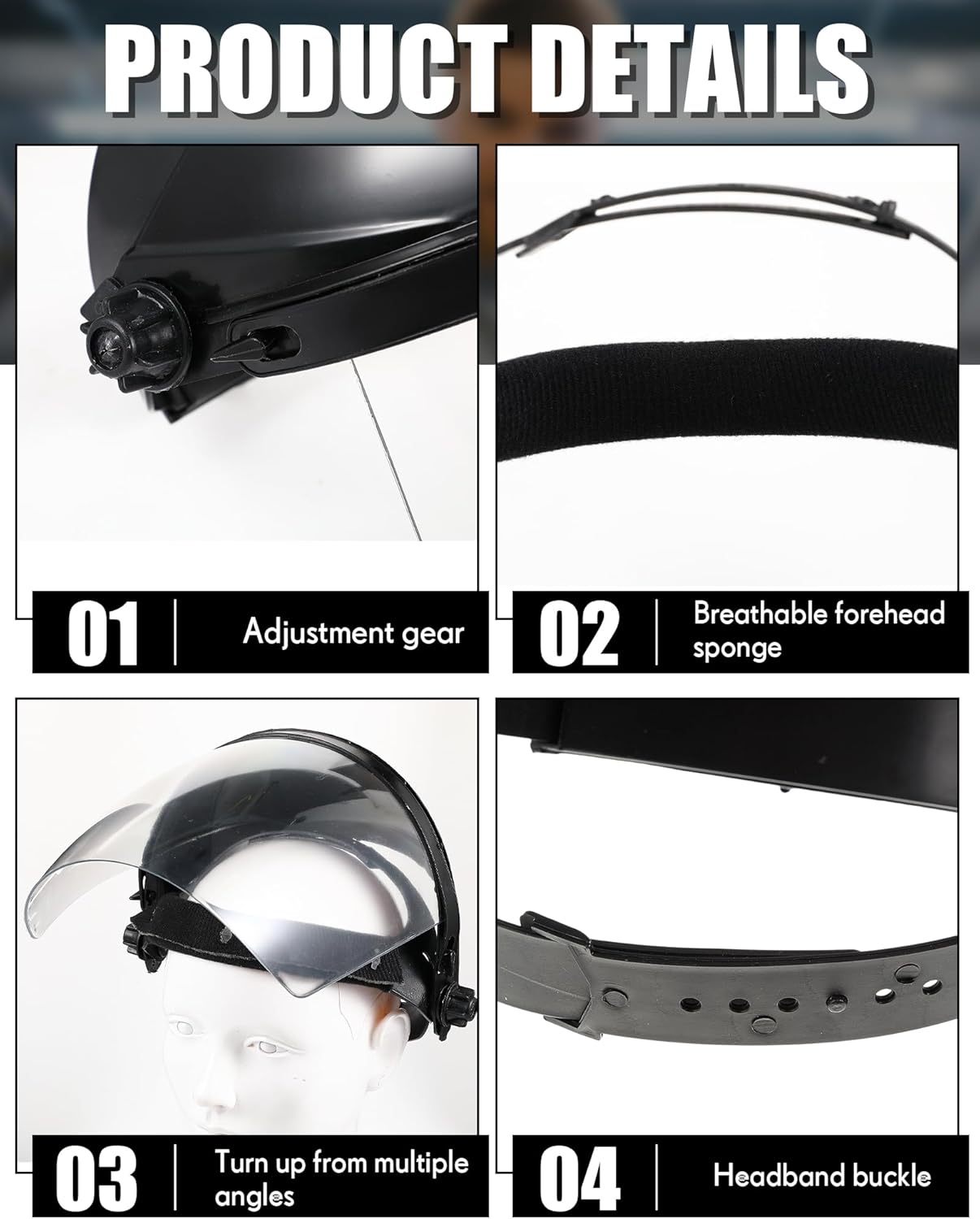 8 Black Safety Face Shield for Grinding and Cutting, Full Impact Resistant Face Shield Mask for Work Chemical Woodworking (Black)