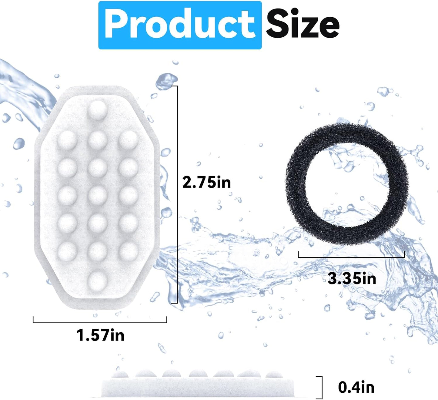 40 Packs for Cat Water Fountain Filters Replacement, Compatible with Neareal 108oz/3.2L Cat Fountain for Drinking Dog Water Dispensers (20 Replacement Water Filter + 20 Pre-Filter Sponges)