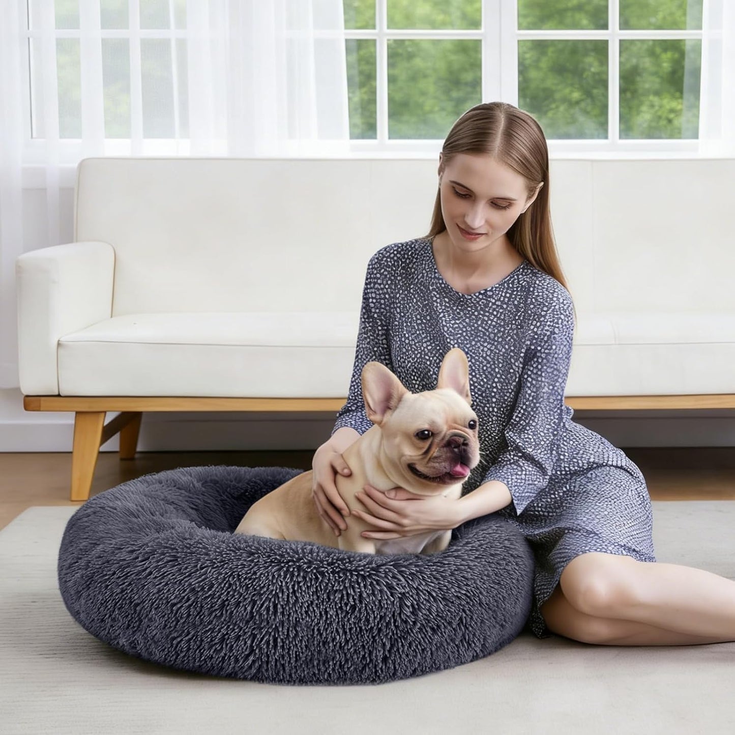 MIXJOY Orthopedic Dog Bed Comfortable Donut Cuddler Round Pet Beds Ultra Soft Washable Dog and Cat Cushion Bed (20''/23''/30'') (30'', Grey-Blue)