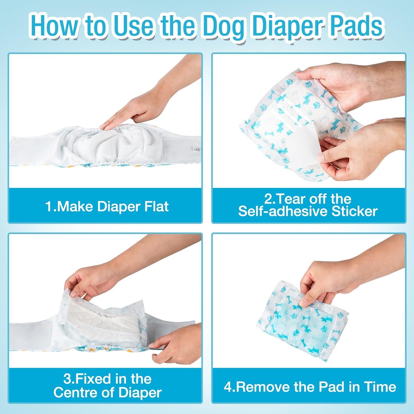 Pet Soft Dog Diaper Liners - Disposable Dog Diaper Booster Pads for Male & Female Dogs fit Most Dog Wraps and Belly Bands Up-Graded (Blue, XL-40ct)