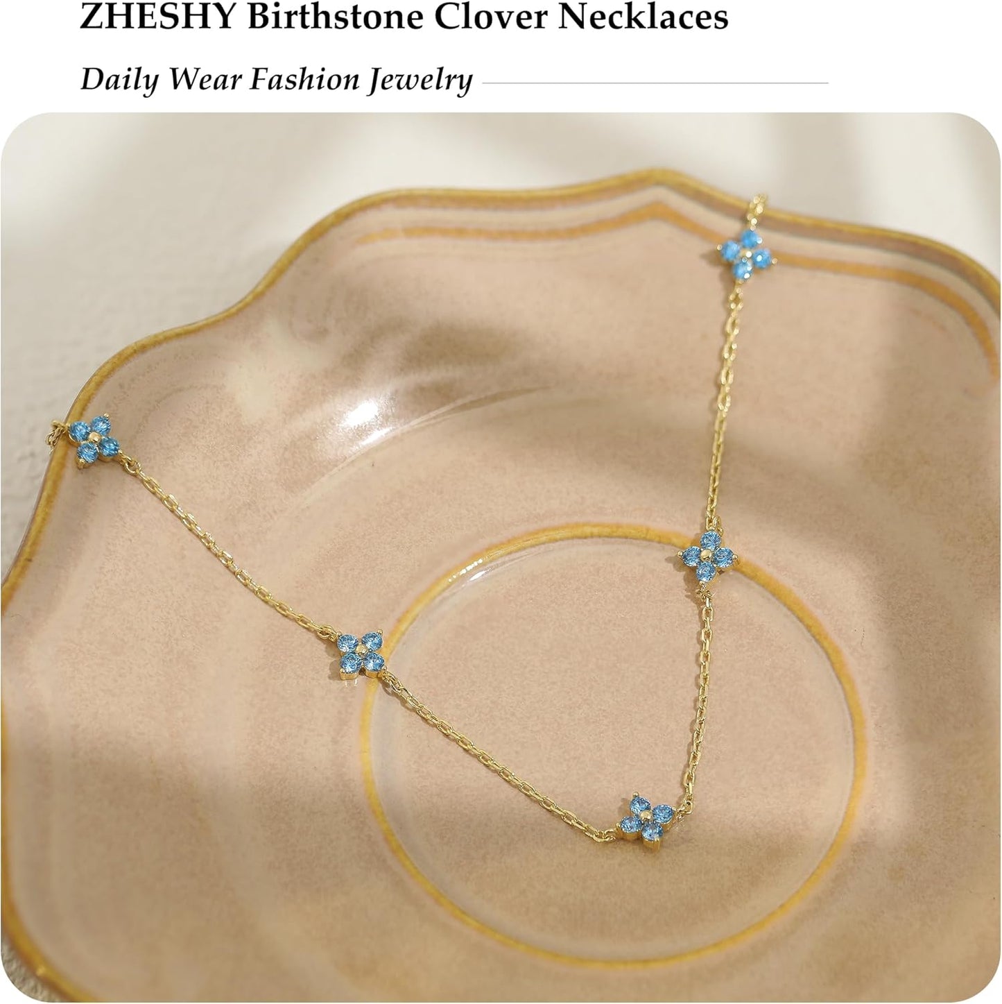 Birthstone Gold Necklace for Women Dainty Non Tarnish 14K Gold Plated Diamond Choker Necklaces Clover Emerald Green Cubic Zirconia Necklace Birthday Valentine's Day Gifts Womens Prom Gold Jewelry