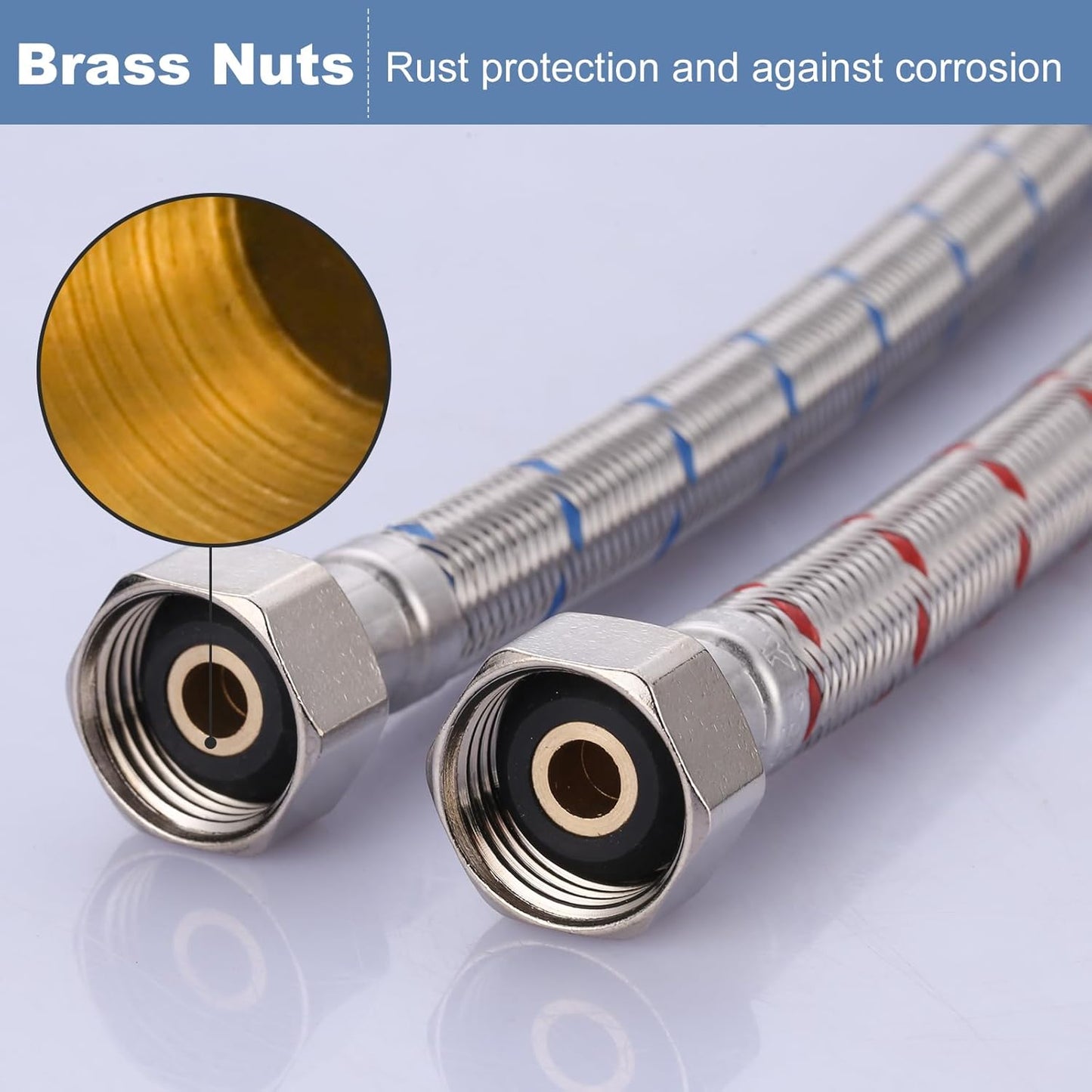 36 Inch Length Faucet Hose 1/2” to 1/2”, Braided Stainless Steel cUPC Supply Lines 1/2 Inch FIP x 1/2 Inch FIP Sink Hose Attachment for Faucet 1 Pair