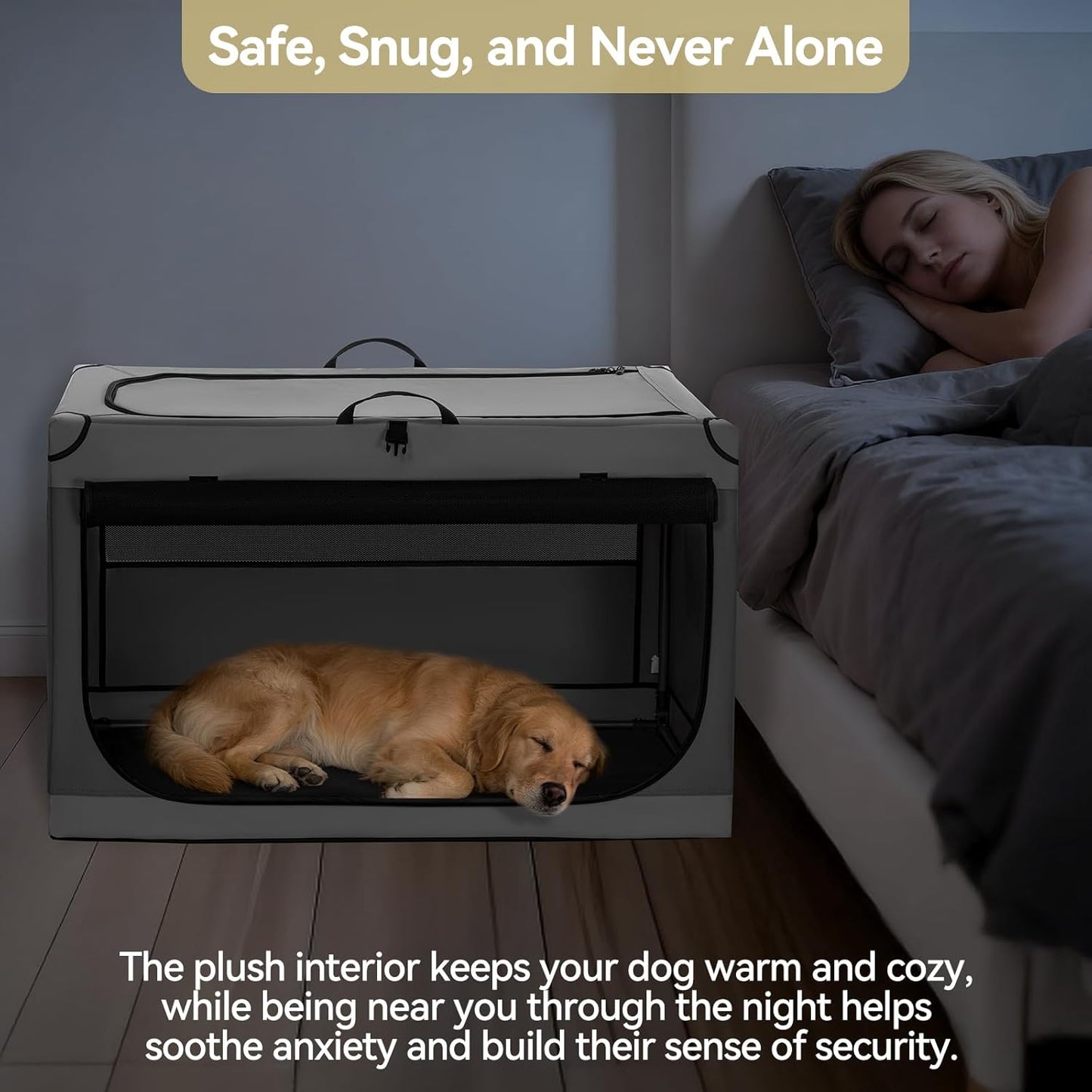 PETSFIT Portable Dog Crate for Small Dogs, – 24" Soft Dog Travel Crates with Lockable Zippers & Thicken Mat, Adjustable Patented Spiral Steel Frame, Collapsible Kennel for Indoor & Outdoor