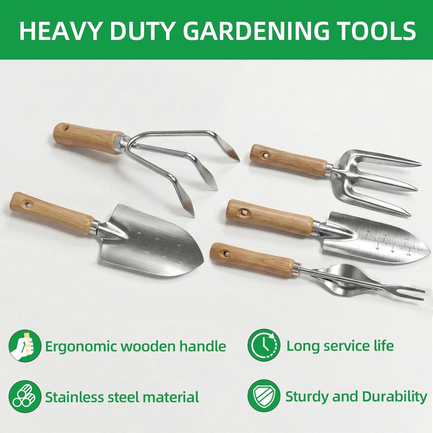 Gardening Tools 10 Pack Heavy Duty Rust-Proof Garden Tool Set with Organizer Tote Bag,Sturdy Repotting Mat,Gardening Gifts for Women Mom(Green)