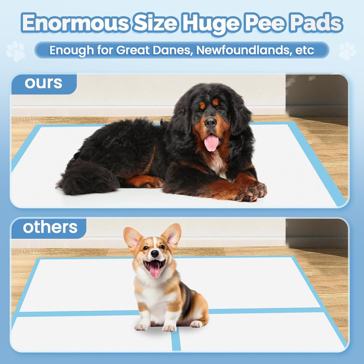 Bulubaky Heavy Absorbent Enormous 54"x37" Pee Pads for Large Dogs, Quick Dry Disposable Puppy Pee Pads, Thicken Strong Leak-Proof Backing Dog Pads 30Counts