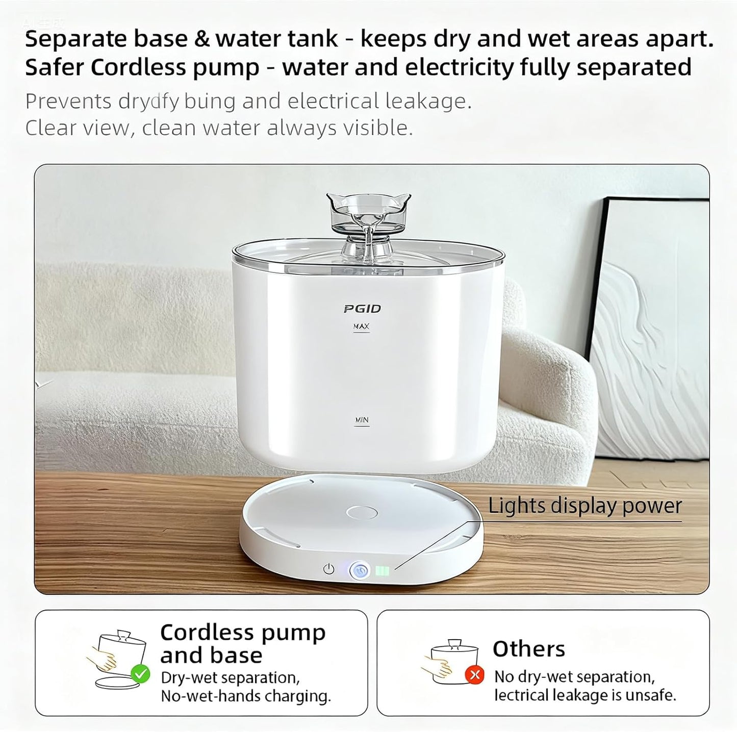 Cordless Cat Water Fountain for Drinking, 5000mah Battery Operated Pet Dog Water Fountain, 74oz/2.2L Automatic Cat Water Dispenser for Cats Dog Indoor Outdoor