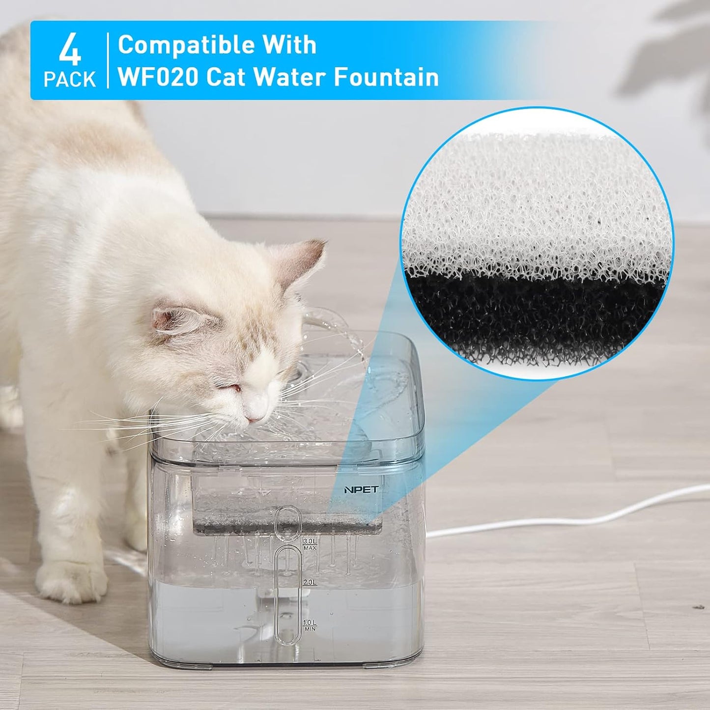 NPET Cat Dog Water Fountain Replacement Filters for WF020TP/WF020BL/WF020WH Fountains