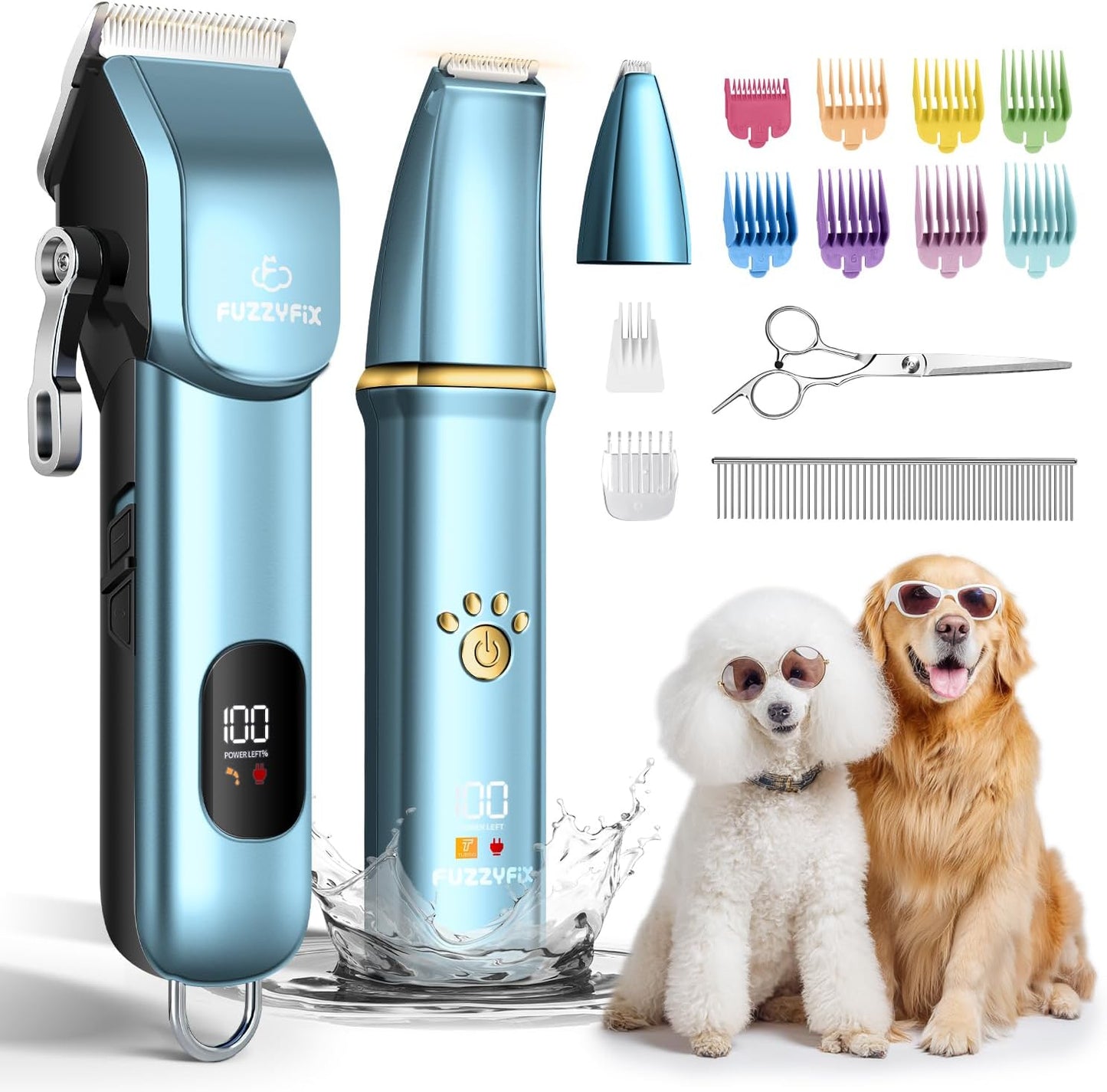 Dog Grooming Kit, Dog Clippers for Grooming for Thick Curly Coats, Professional Pet Hair Shaver Paw Trimmer Cordless Rechargeable Low Noise for Dogs Cats Animals Face Ear