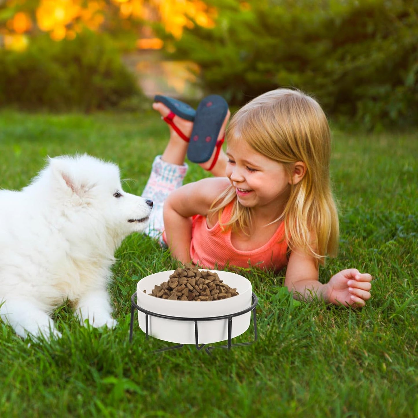 Milisten Raised Cat Bowl with Metal Stand 400ml White Ceramic Food and Water Feeder Elevated Pet Feeding Bowl for Cats and Small Dogs with Neck Protection for Home Use
