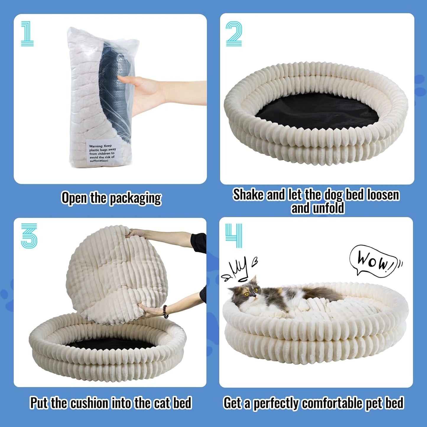 Washable Cat Bed Donut Dog Beds for Small Dogs with Corduroy Fleece Super Soft Pet Bed for Puppy and Kitten,27 * 27 * 6 in