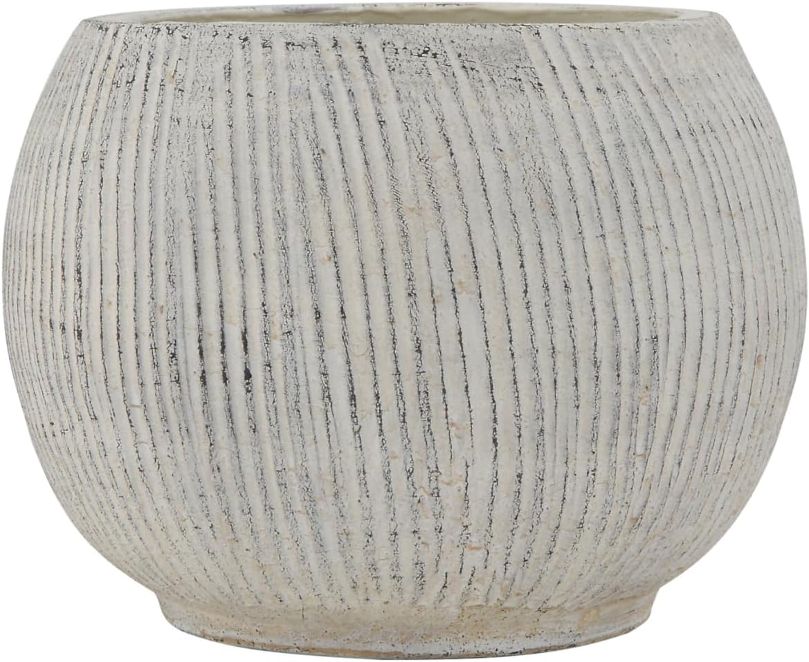 Creative Co-Op Distressed Cream Terracotta Planter with Fluted Texture