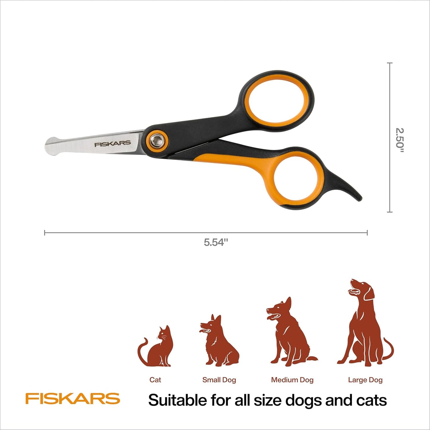 Fiskars Pet, Dog & Cat Grooming Scissors, Rounded Tips & SoftGrip Handle, Cat and Dog Supplies, 5.5”, Orange/Black, Detailing Scissors