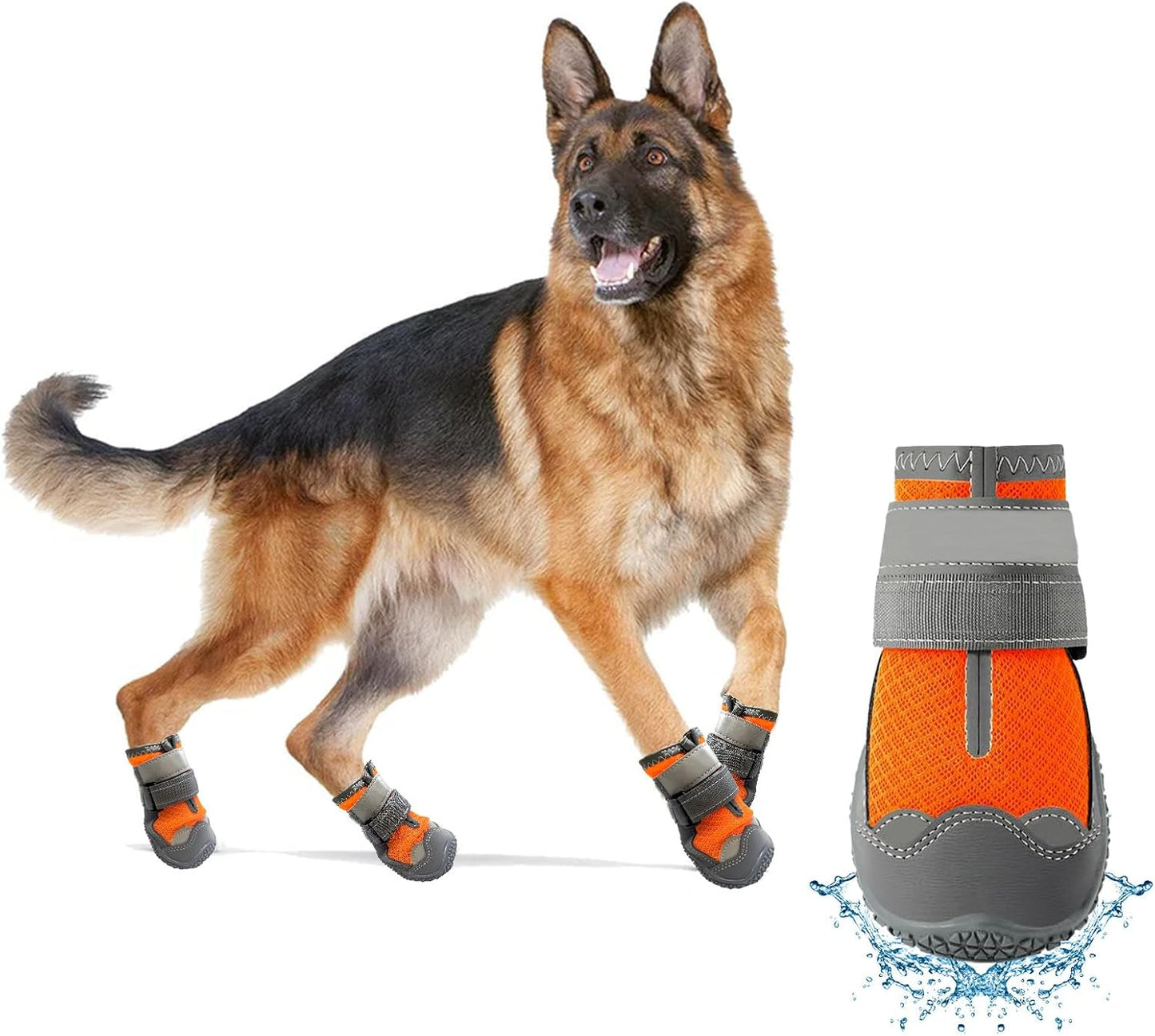 Dog Booties,Waterproof Dog Shoes for Large Medium Small Dogs,Suitable for Summer Hot Pavement,Adjustable Non-Slip Rubber Paw Protector (Orange, #8 (Width 3.0 inch) for 74-91 lbs)