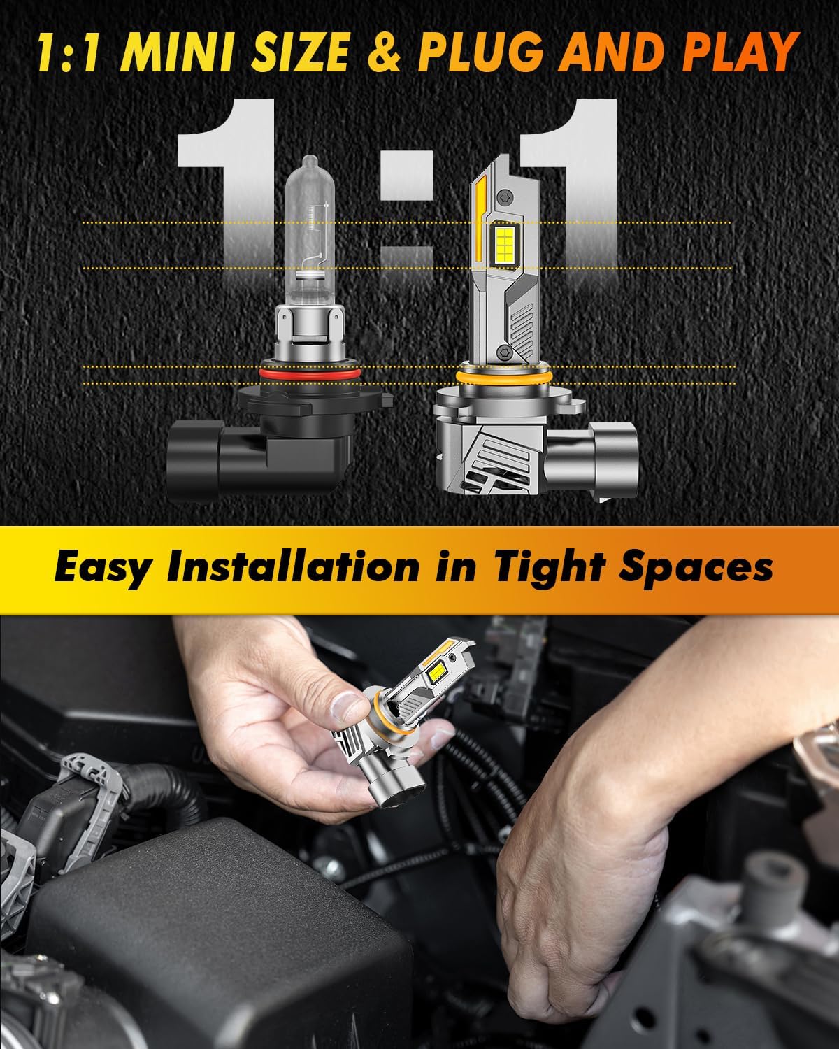 9012/HIR2 Light Bulbs, 90,000LM 15X Ultra-Bright 6500K, 360° Adjustable Quick Install, Real 1:1 Size Direct Replacement 9012 Fog Light Bulb, IP68, Plug N Play, Pack of 2