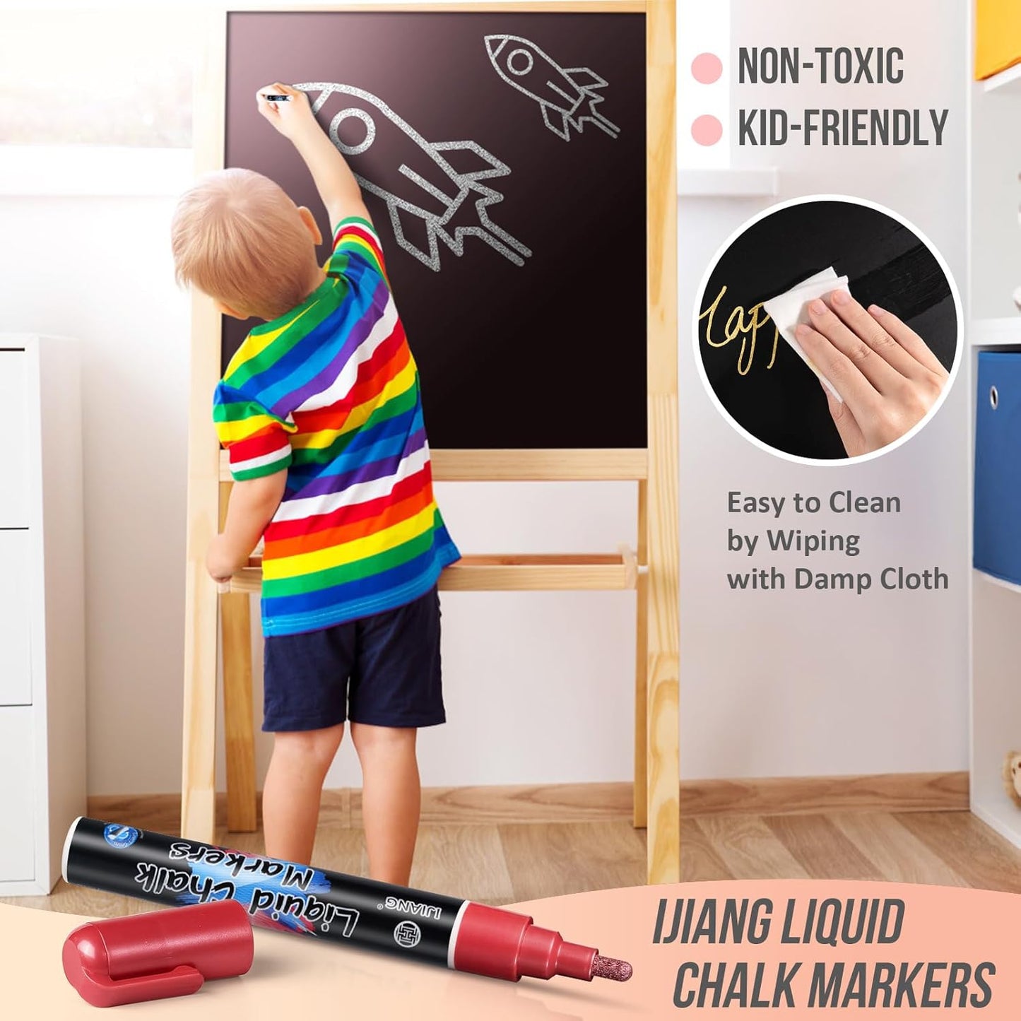 IJIANG Liquid Chalk Markers - Metallic 8Colors, Chalk Markers - 6mm Reversible Tip for Glass, Window, Cars, Chalkboard, Whiteboard, Blackboard Signs