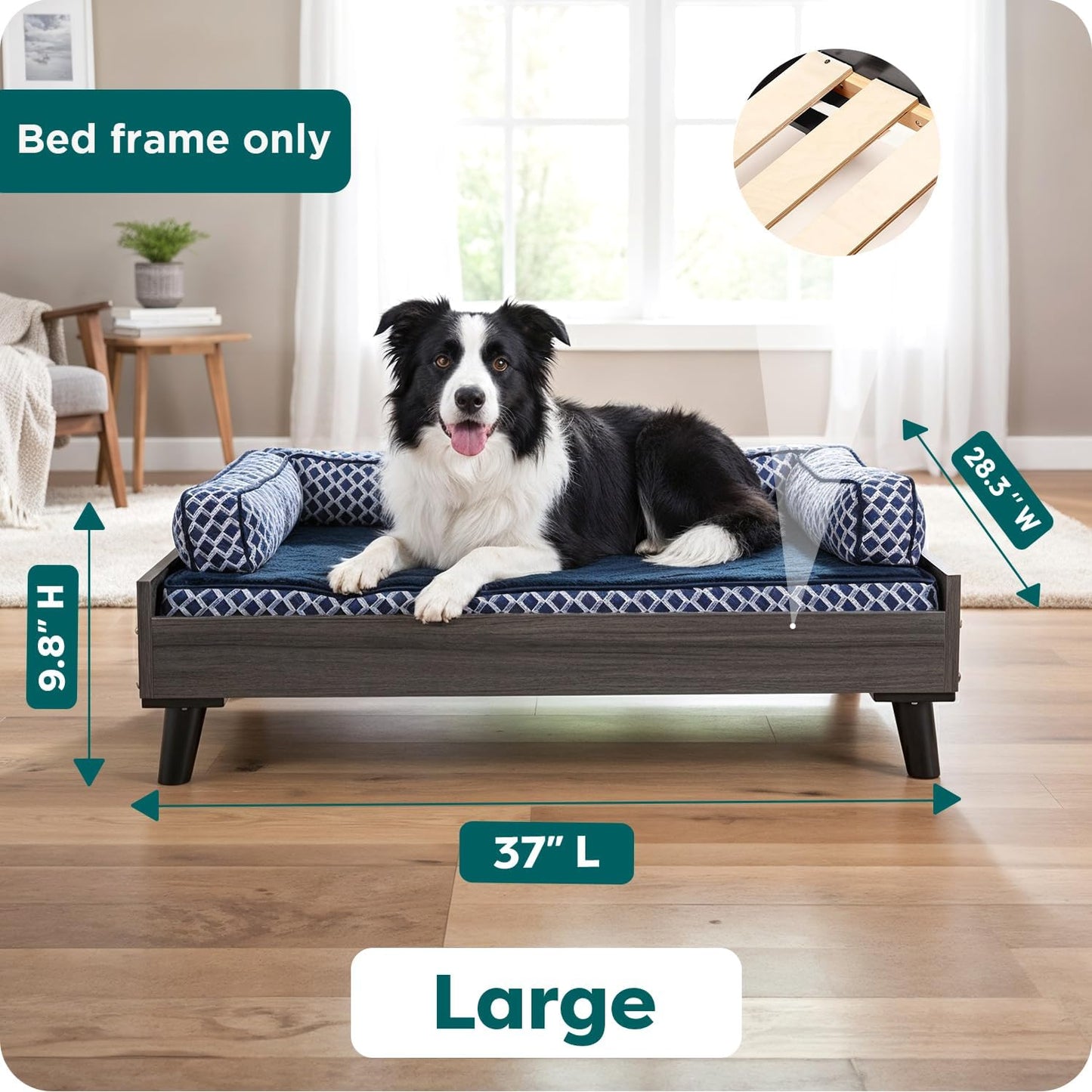 Furhaven Elevated Dog Bed Frame for 36" x 27" Large Dog Beds, Easy Assembly - Mid-Century Modern Bed Frame - Gray Wash, Large
