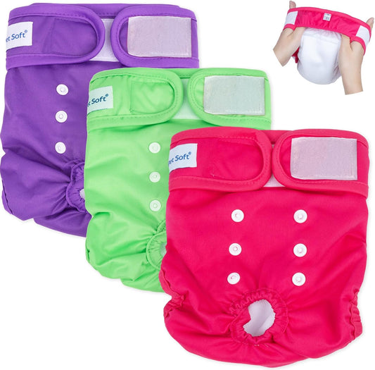 Pet Soft Washable Female Diapers (3 Pack) Female Dog Diapers, Comfort Reusable Doggy Diaper for Girl Dog in Period Heat (Classy, L)