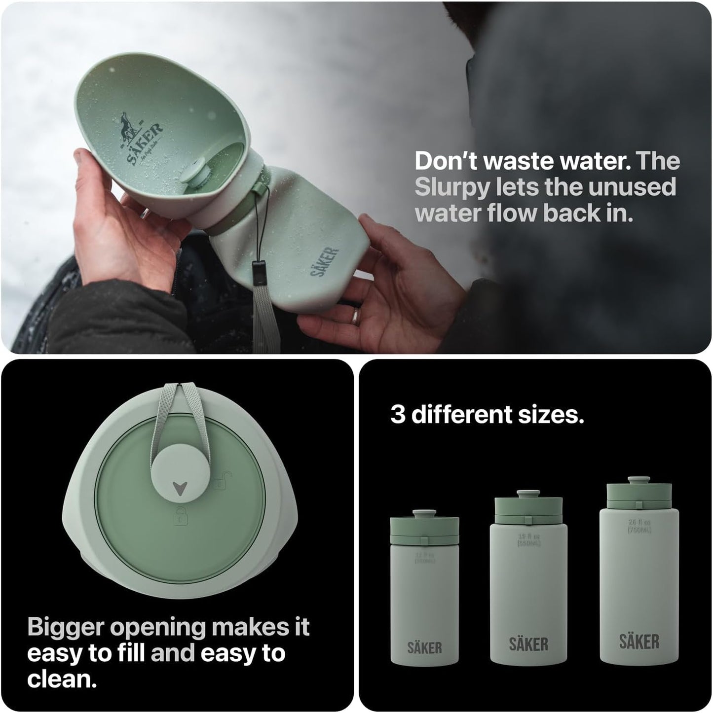 SÄKER Portable Dog Water Bottle, Collapsible Water Bottle for Dogs Perfect for Walking, Hiking and Outdoors | Works as a Portable Water Bowl | Designed in Montreal - 750ml
