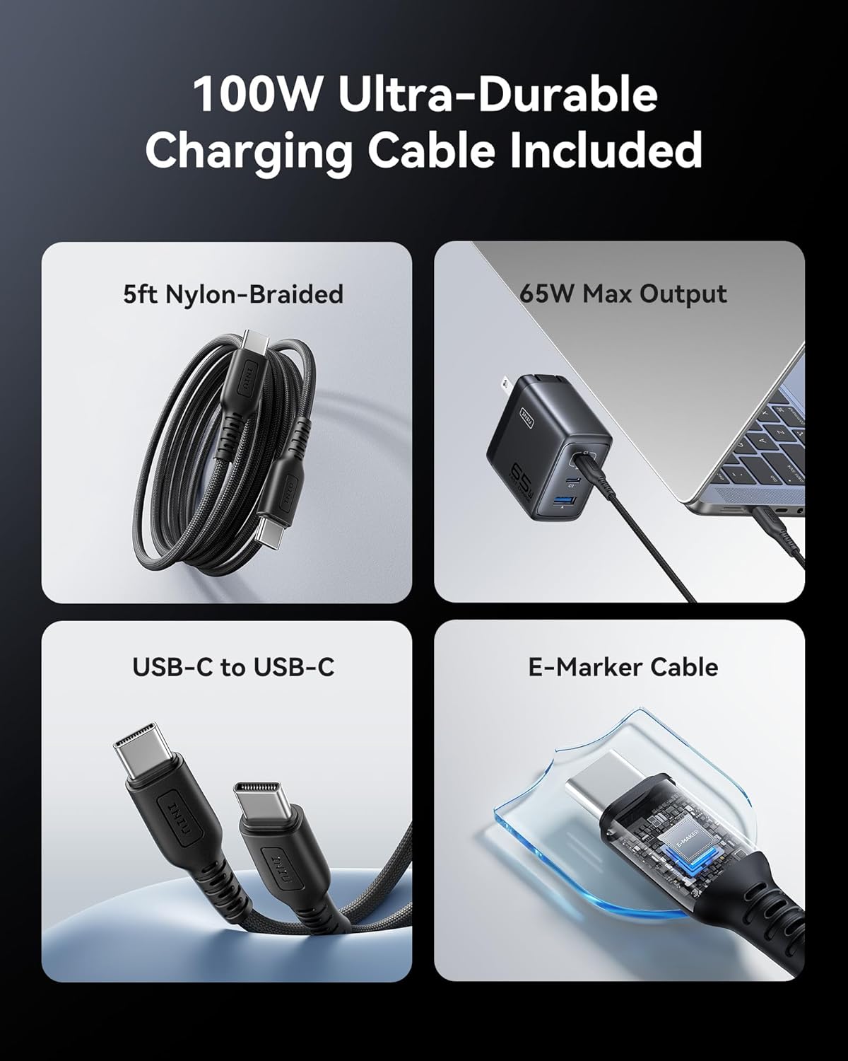 INIU for iPad Charger, 3-Port 65W PD iPad Charger Fast Charging with USB C to C Cable Cord, Compact Type C Wall Charger with Foldable Plug for iPad Pro Air 13 11, MacBook Air M3, iPhone 17 16 Pro Max