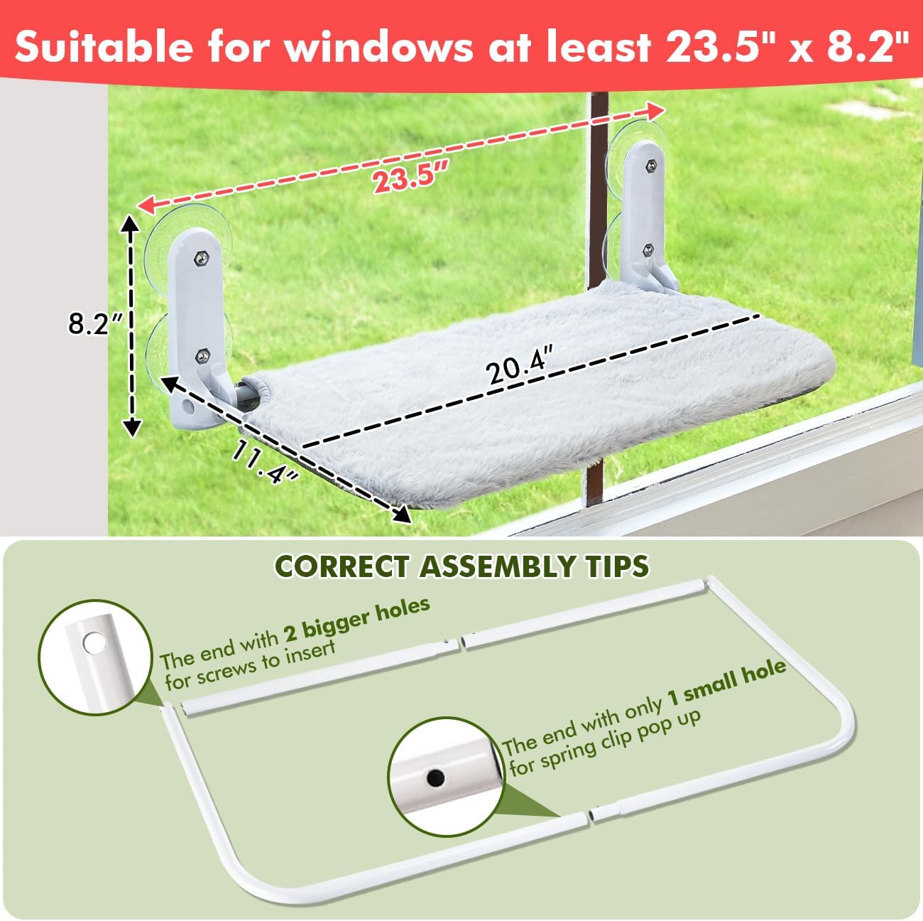 2PC Cat Window Perch Cordless Foldable Cat Hammock Bed for Window with Metal Frame and Reversible Cover, Large Suction Cups Window Resting Seat for Indoor Cats (Cat Bed, M-2PC)