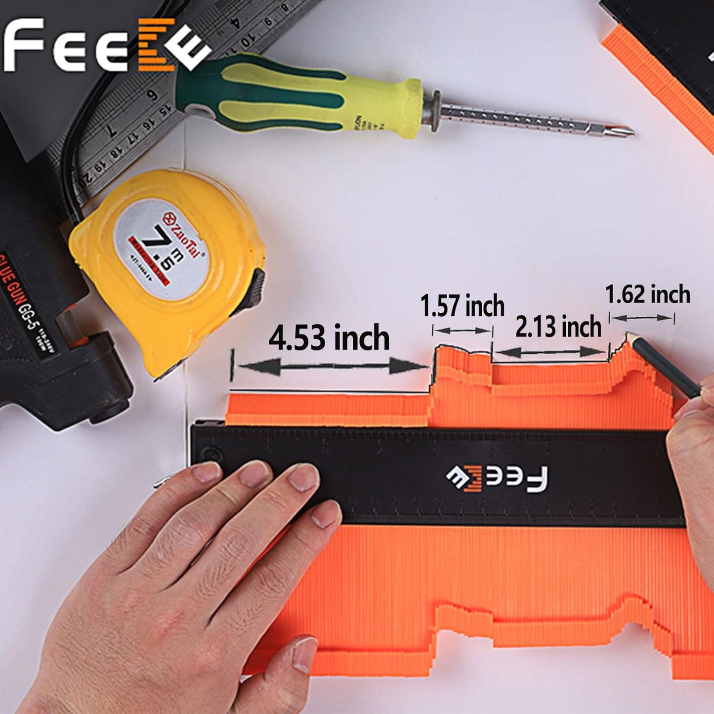 Contour Gauge (12 Inch) with Lock Profile Tool, Birthday Gifts for Men Dad Husband Him Super Contour Duplicator Men Gifts Woodworking Tools Carpenter Tools Construction Outline Angle Measuring Tool