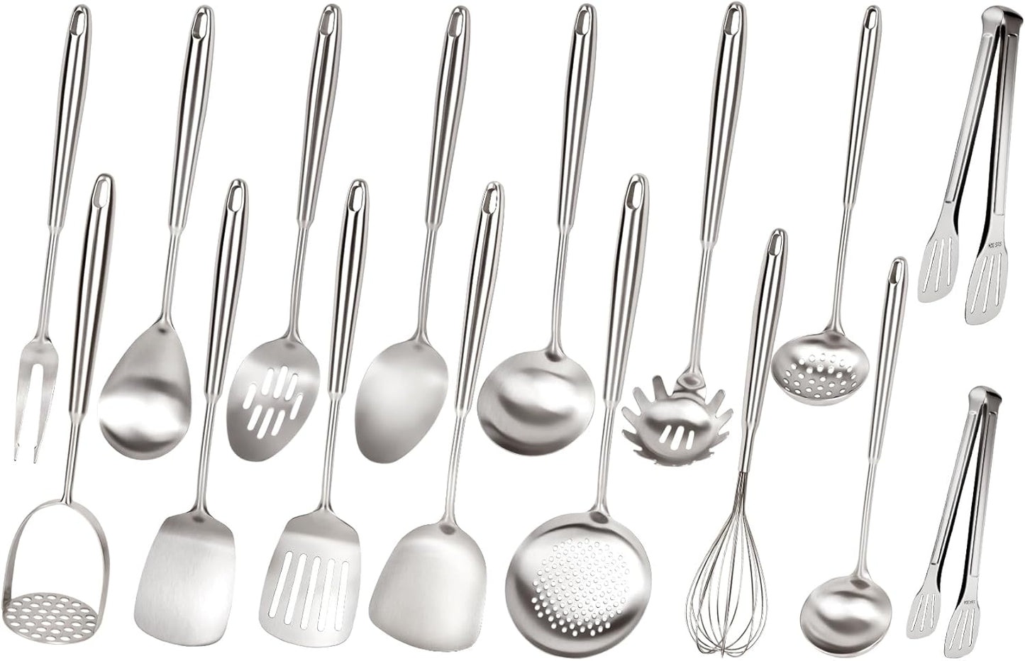 304 Stainless Steel Cooking Utensils Set, 16PCS Stainless Steel Kitchen Utensils Set, Metal Kitchen Utensils Set Include Meat Fork, Tongs, Turner, Soup Ladle, Dishwasher Safe