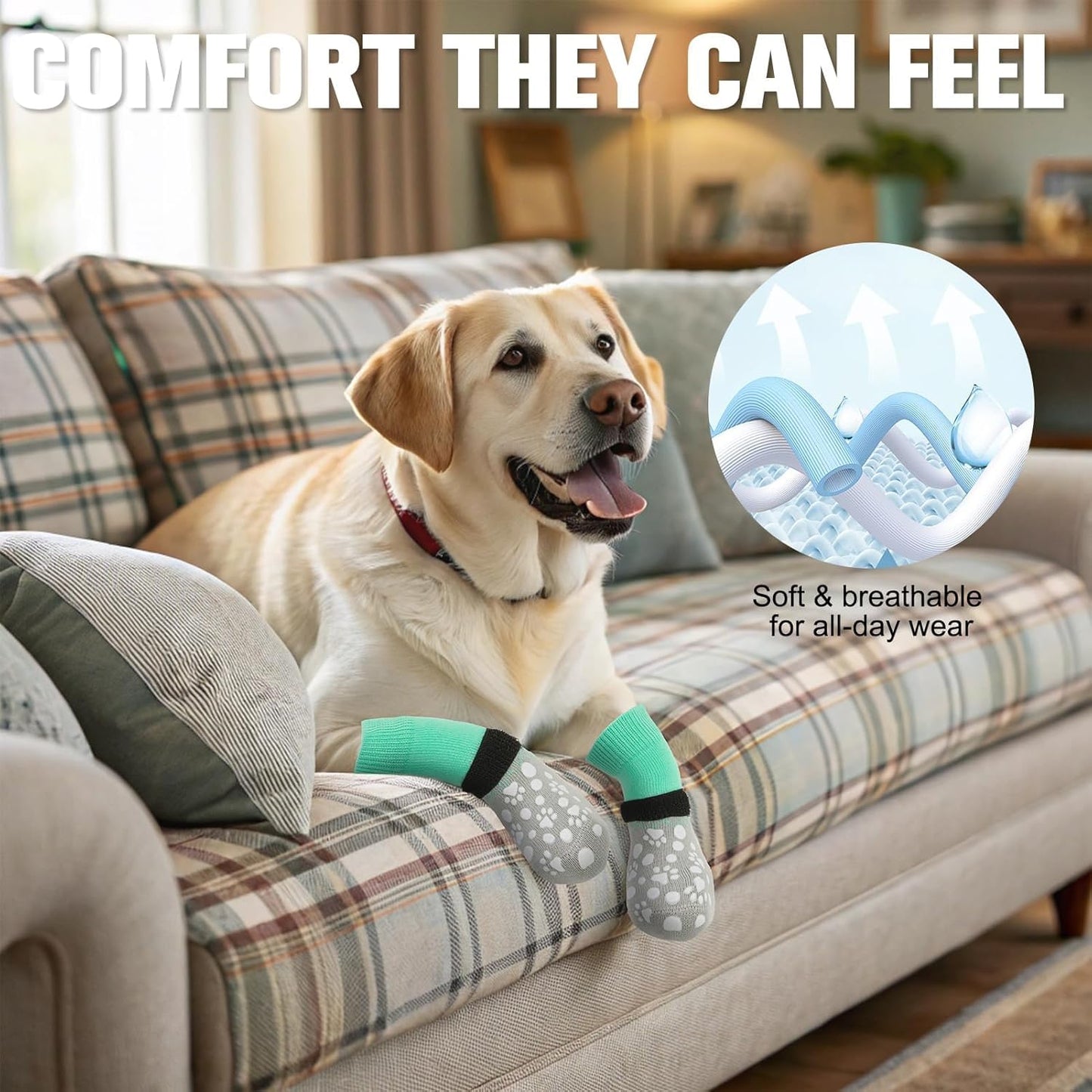 BINGPET Dog Socks to Prevent Licking Paws with Grippers for Hardwood Floors Anti Slip, Winter Warm Pet Shoes Booties, Extra-Thick Grip Dog Boots & Paw Protectors for Small Medium Large Senior Dogs, S