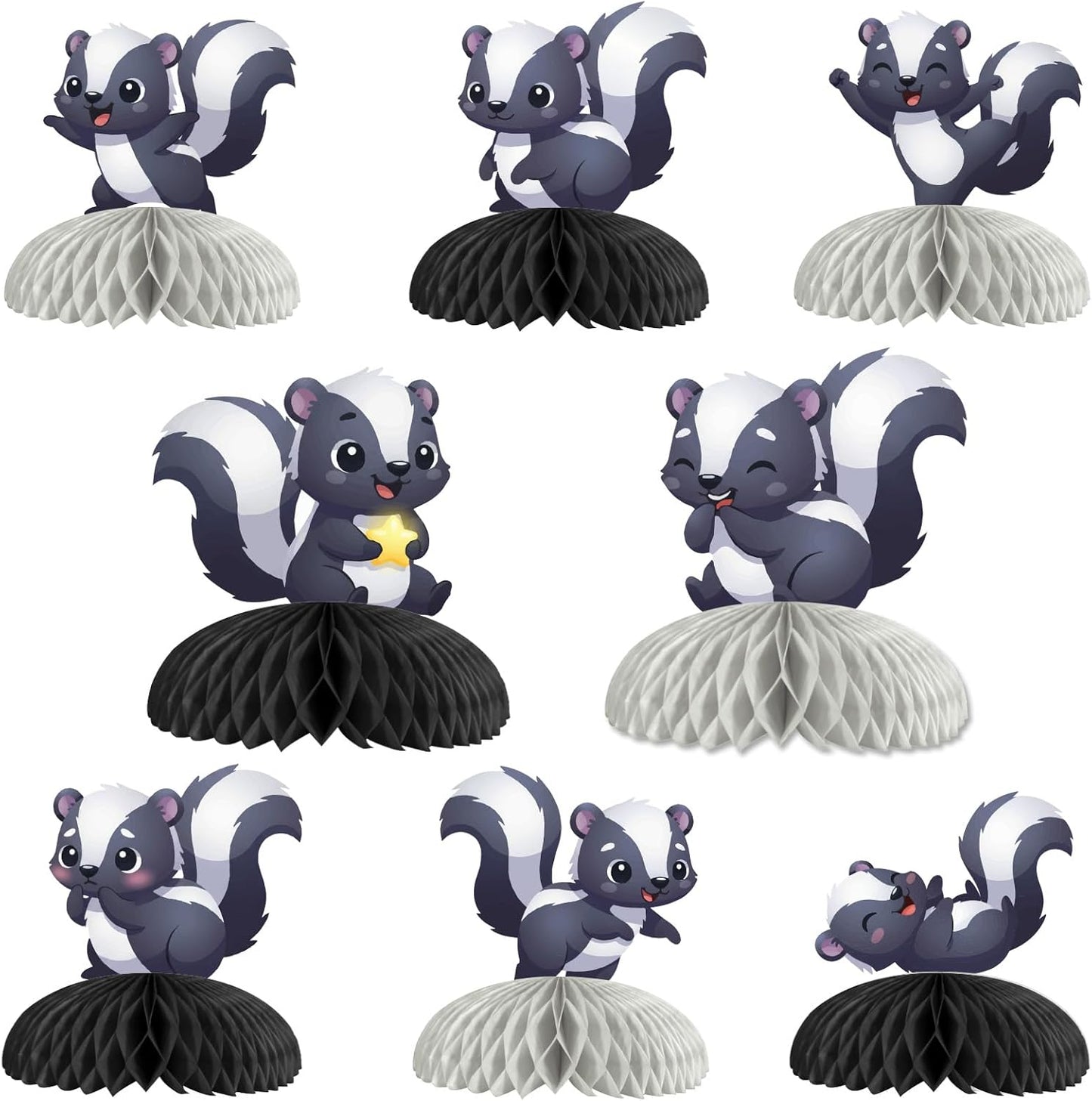 8 Pcs Skunk Table Centerpieces Skunk Party Decorations Woodland Animal Honeycomb Centerpieces Neutral Jungle Forest Wild Animal Themed Table Toppers for Kids Baby Shower Birthday Party Supplies