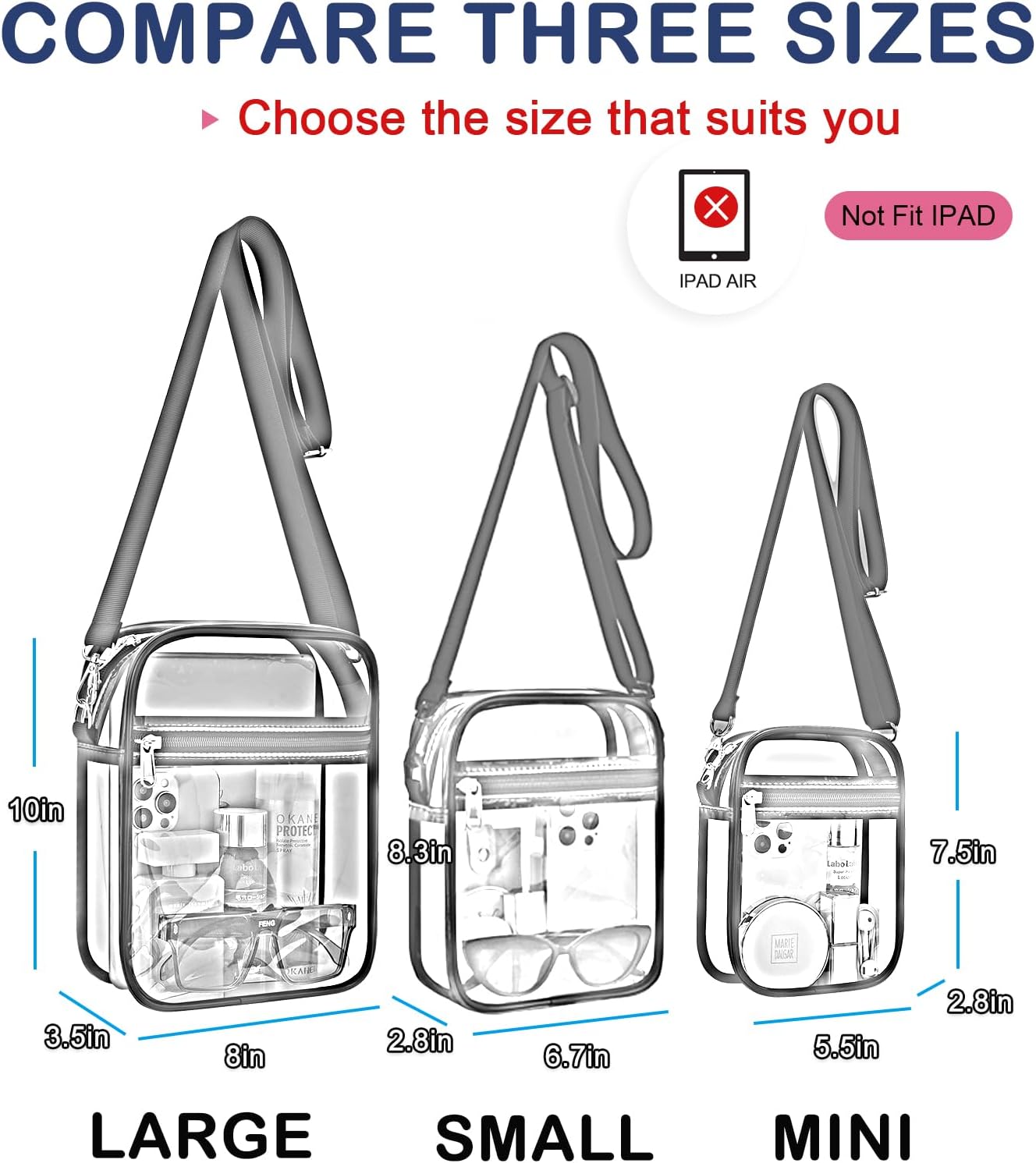 USPECLARE Clear Purse Stadium Transparent Messenger Bag Stadium Approved for Men and Women Clear CrossBody Bag