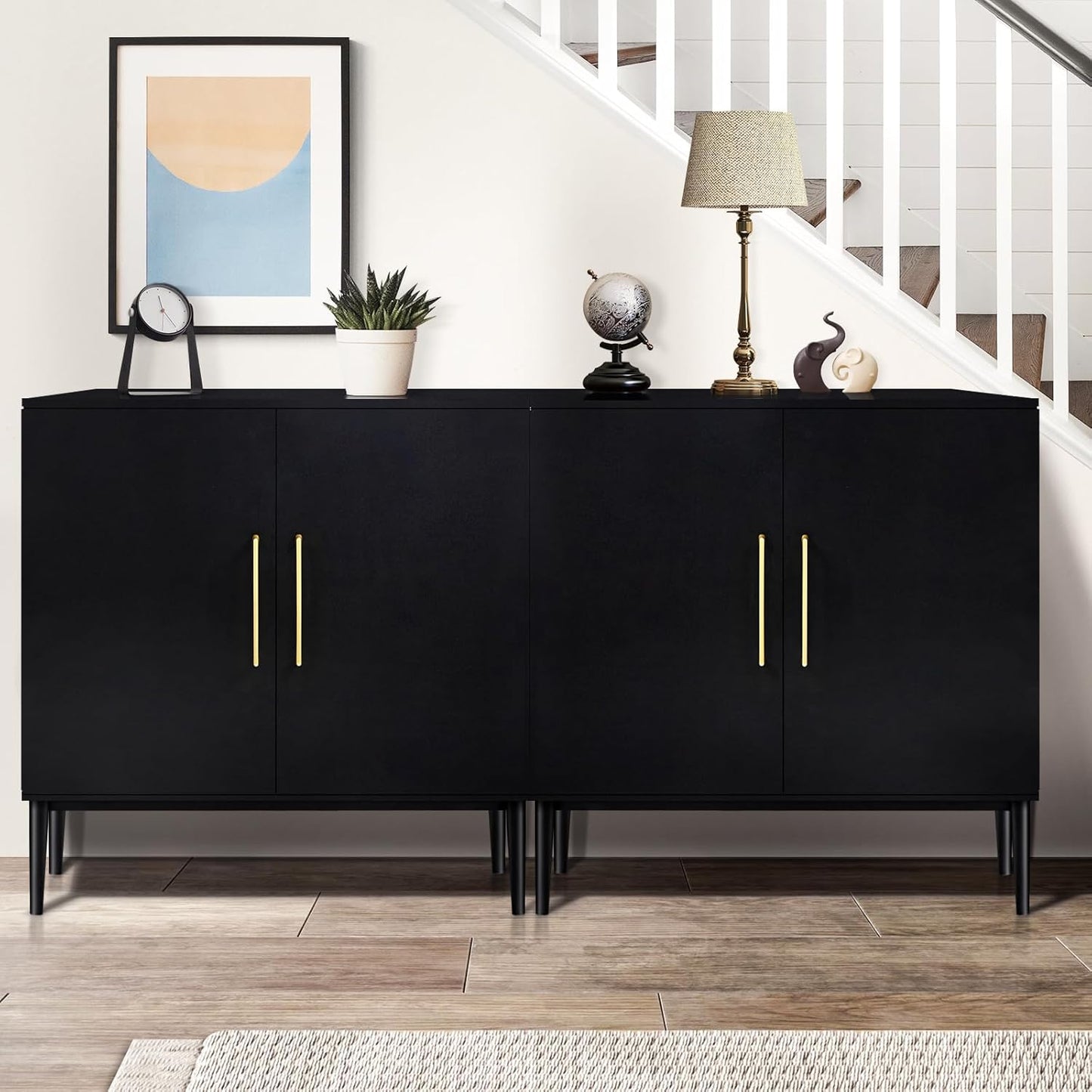 Storage Cabinet with Doors, Modern Black Accent Cabinet, Free Standing Cabinet, Wooden Buffet Sideboards for Living Room, Kitchen,Home Office