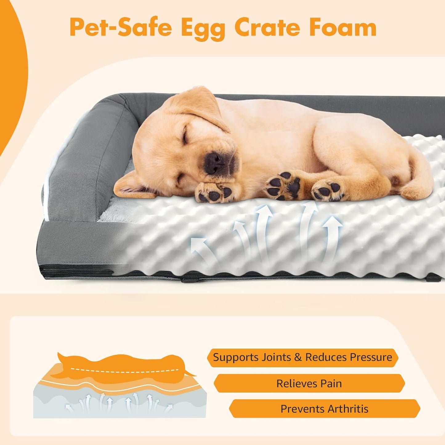 Lekereise Elevated Outdoor Dog Bed Cot + Orthopedic Indoor Small Dog Sofa Bed, 2-in-1 Design, Load 40lb, Grey