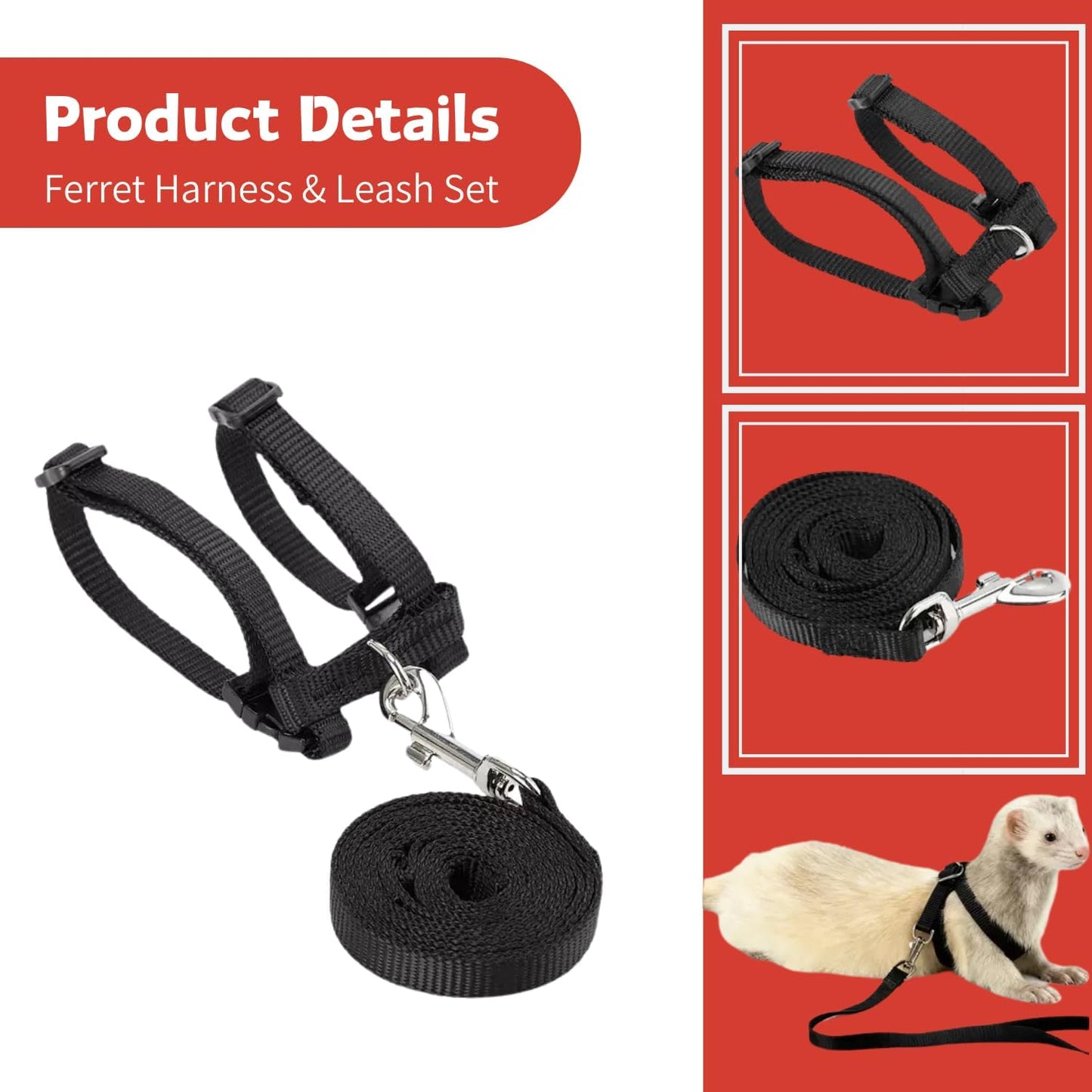Ferret Harness and Leash Set Ferret Clothes Small Animals Harness Hoodies for Ferrets and Other Small Pet Accessories (Black White)