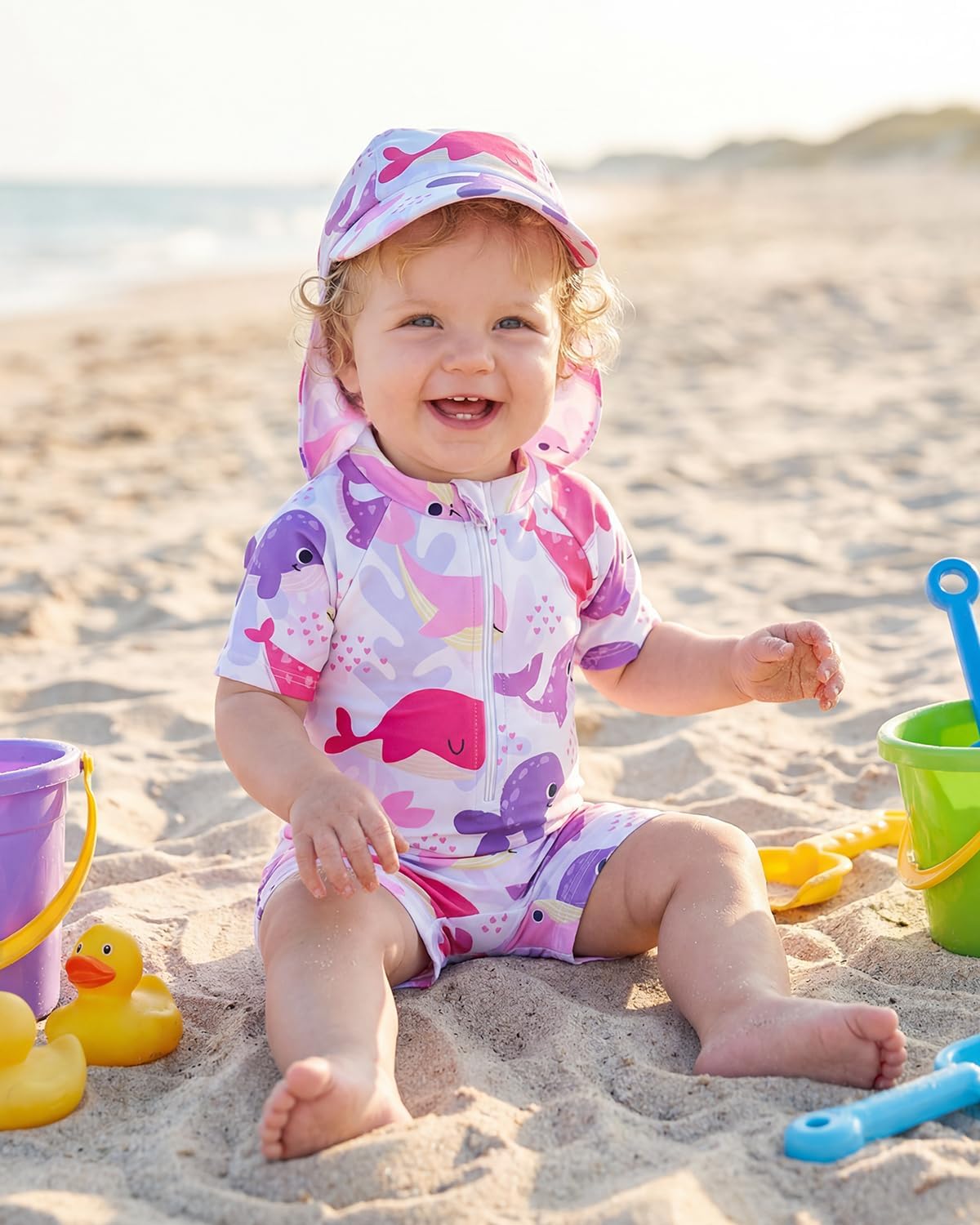 WYTbaby Baby Rash Guard Swimsuit with Sun Hat UV Protection Infant Toddler One Piece Short Sleeve Sunsuit 0-3T