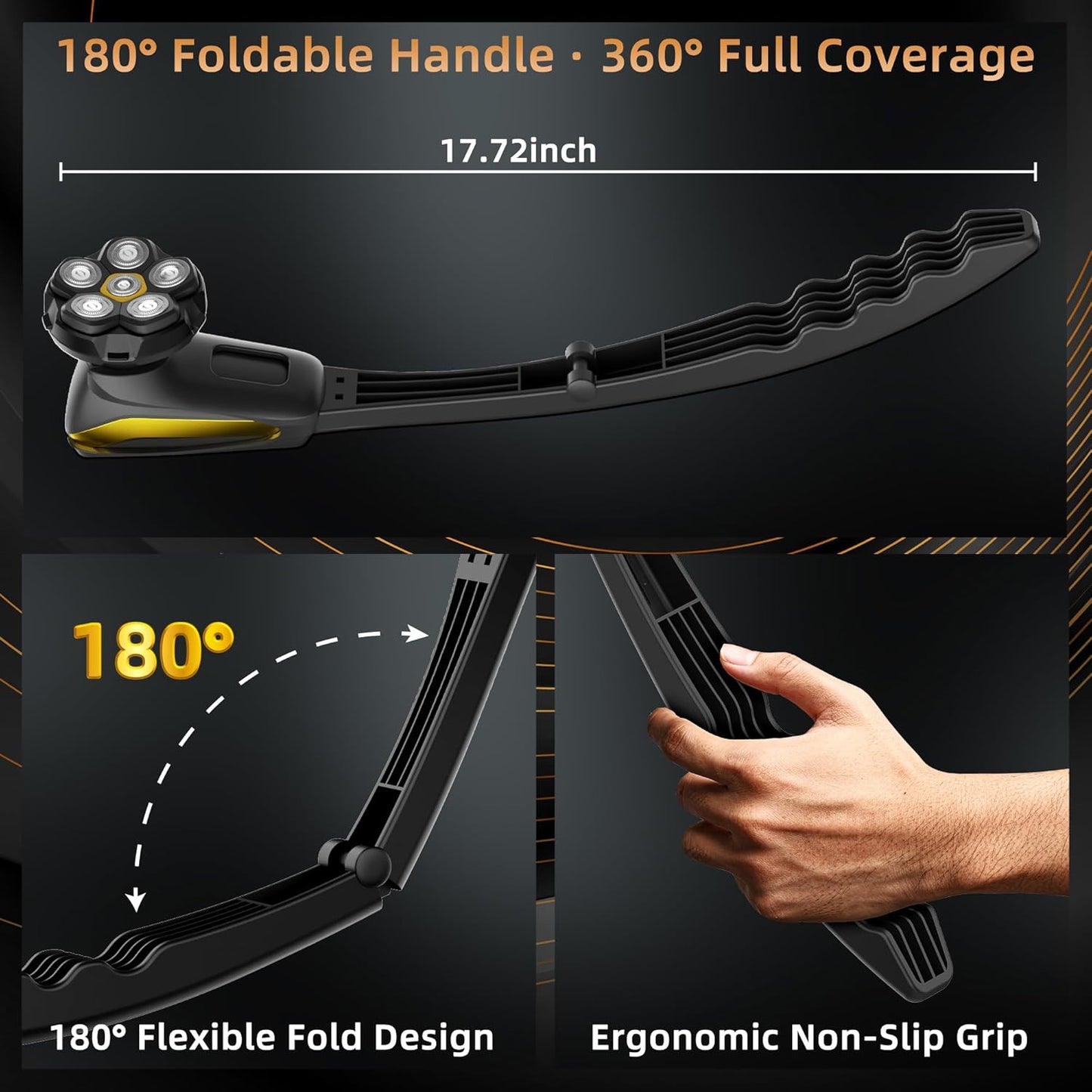 Back Shaver for Men: Long-Reach Foldable Handle Electric Back Razor for Men with 6D Smooth & Safe Shaving - 2-in-1 Waterproof Full Body Hair Trimmer & Groomer Kit, Birthday Gift for Men Him (Black)
