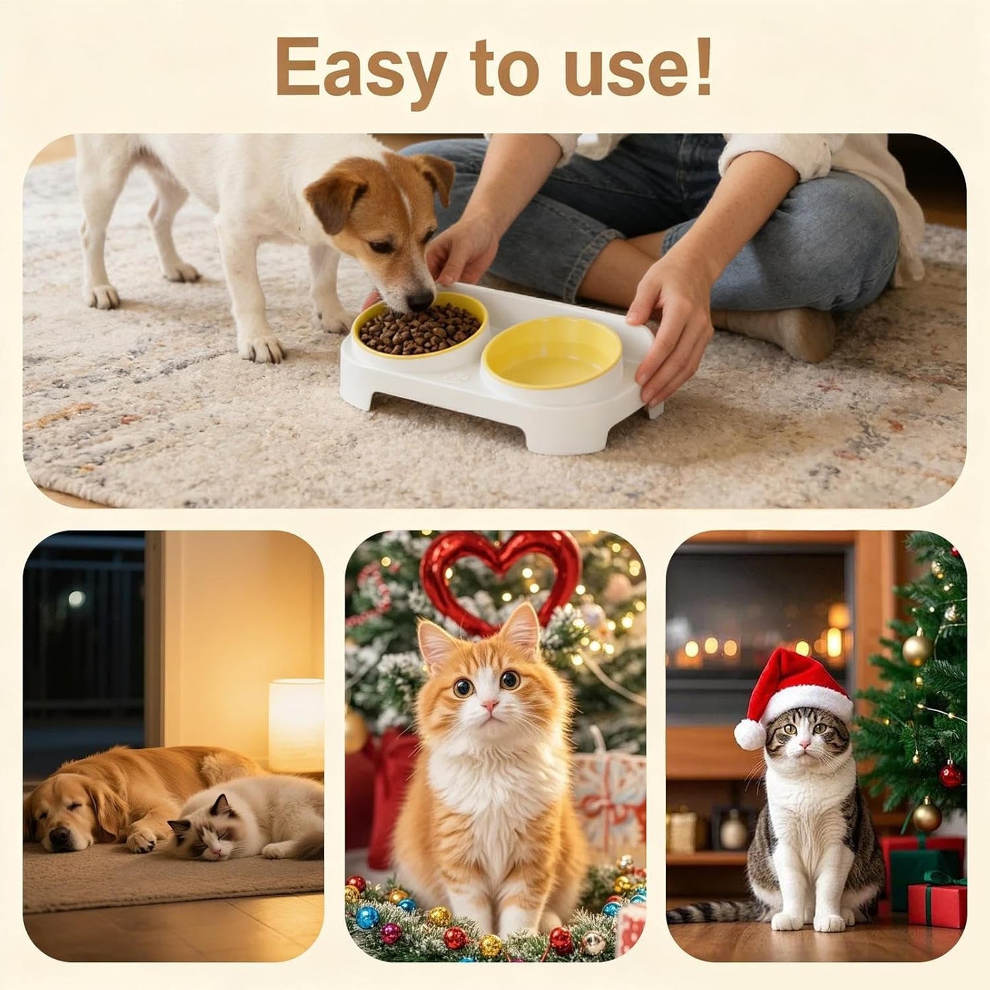 Premium Dog Food Bowls, Elevated Cat Dish, Non-Slip Tilted Pet Feeder with Stand, Sturdy Stainless Steel Design with Removable Bowls, Stylish Feeding Station with Ergonomic Angle, Pet Dish for Kitten