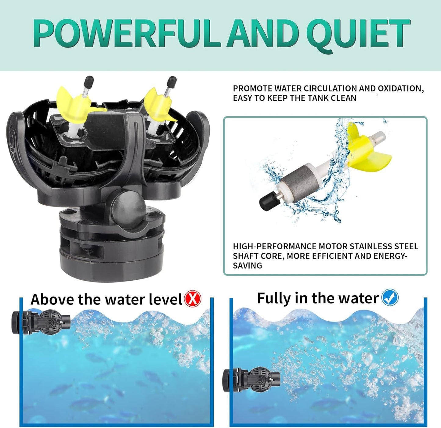 FREESEA Aquarium Circulation Pump Wave Maker Power Head with Magnetic Mount Suction for 20-75 Gallon Saltwater Freshwater Tank (1600 GPH, Black)